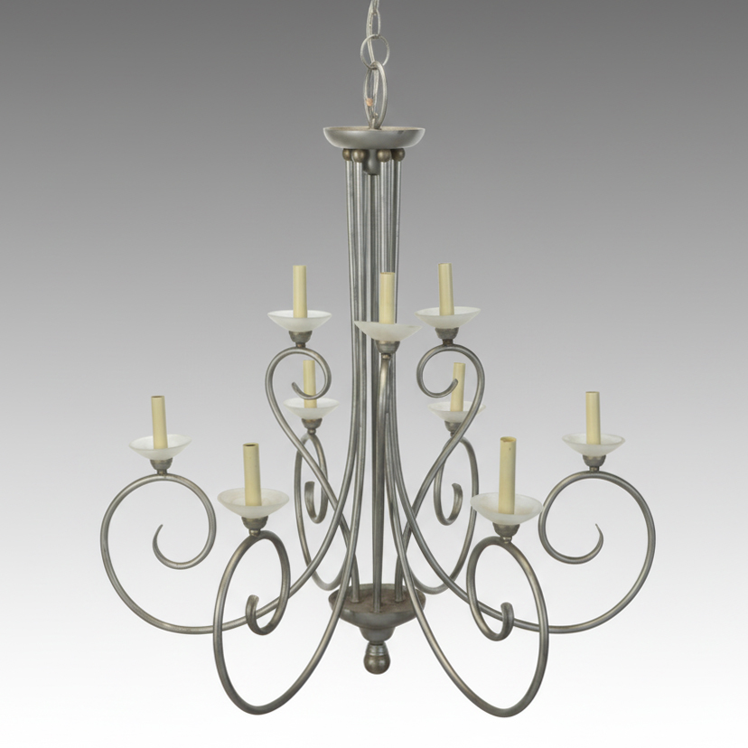 Brushed Pewter Finish Wrought Metal Contemporary Chandelier