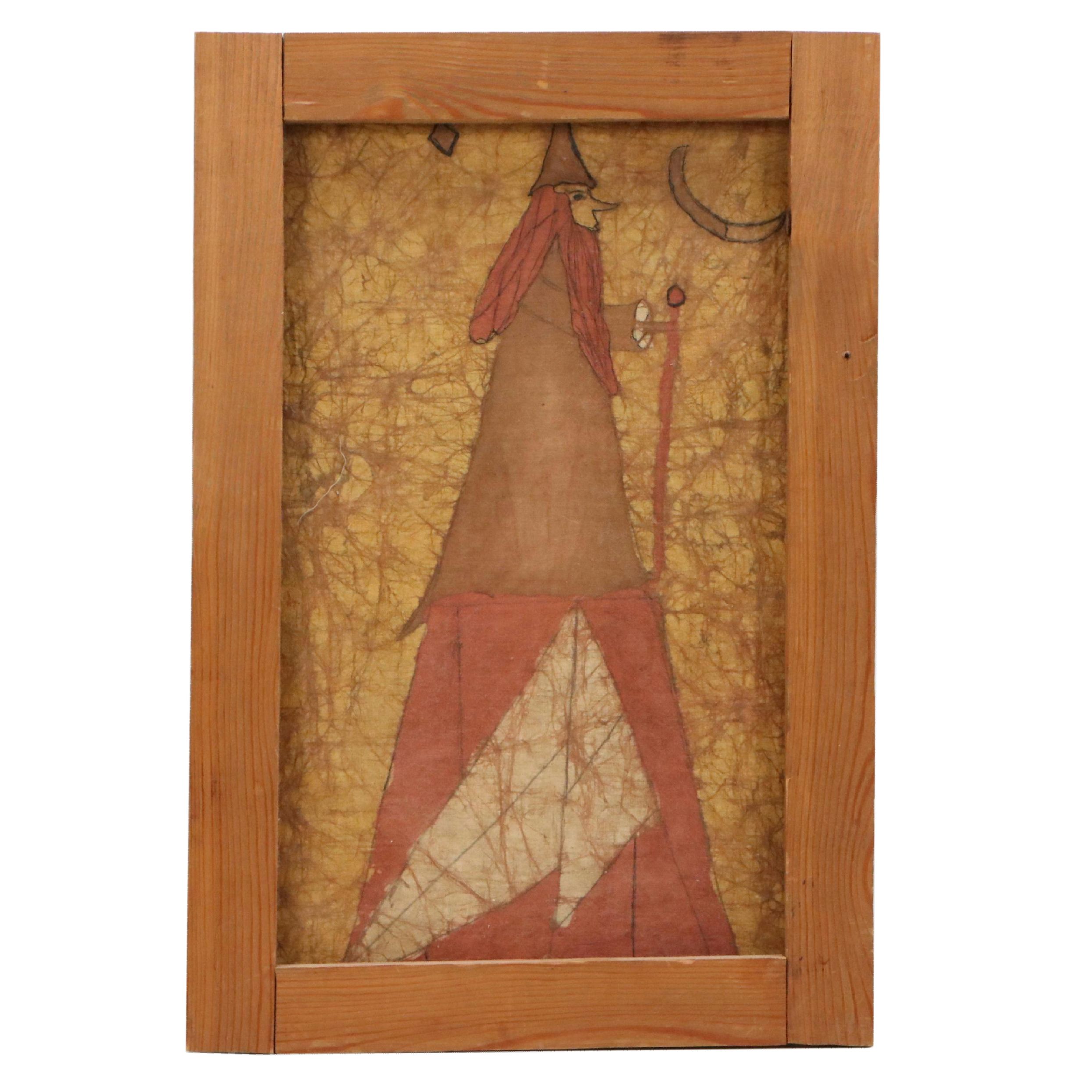 Nocturne Batik Panel Depicting Cloaked Traveler