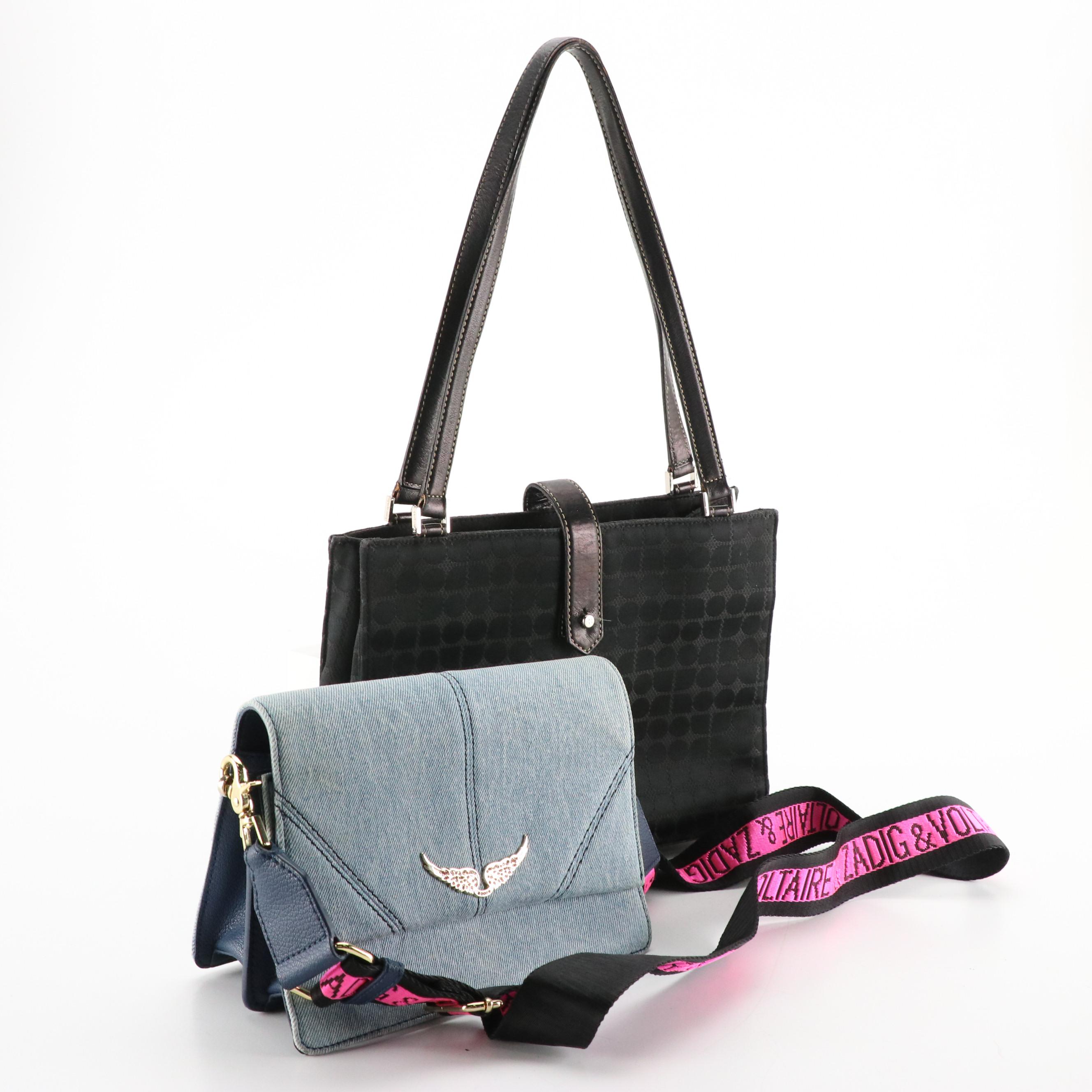 Zadig & Voltaire Lolita Jeans Crossbody Bag and Kate Spade Black Jacquard Tote