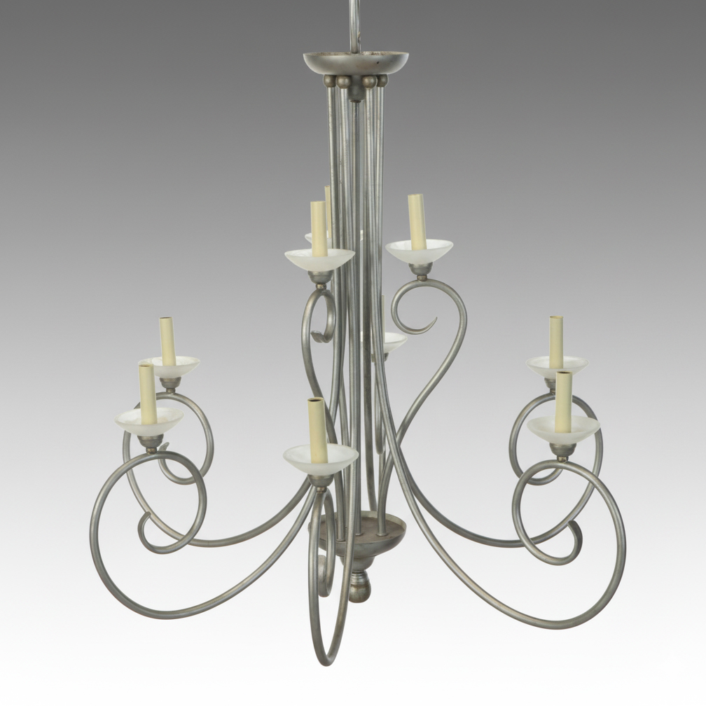 Brushed Pewter Finish Wrought Metal Contemporary Chandelier