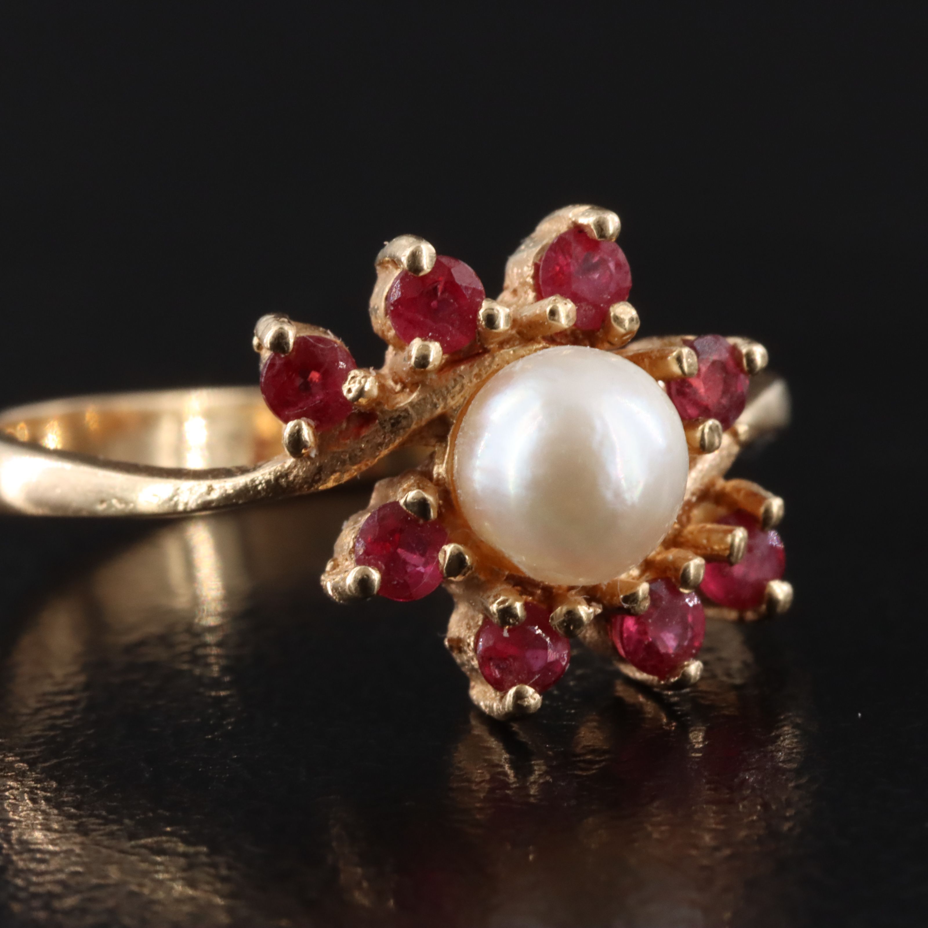 14K Pearl and Ruby Ring