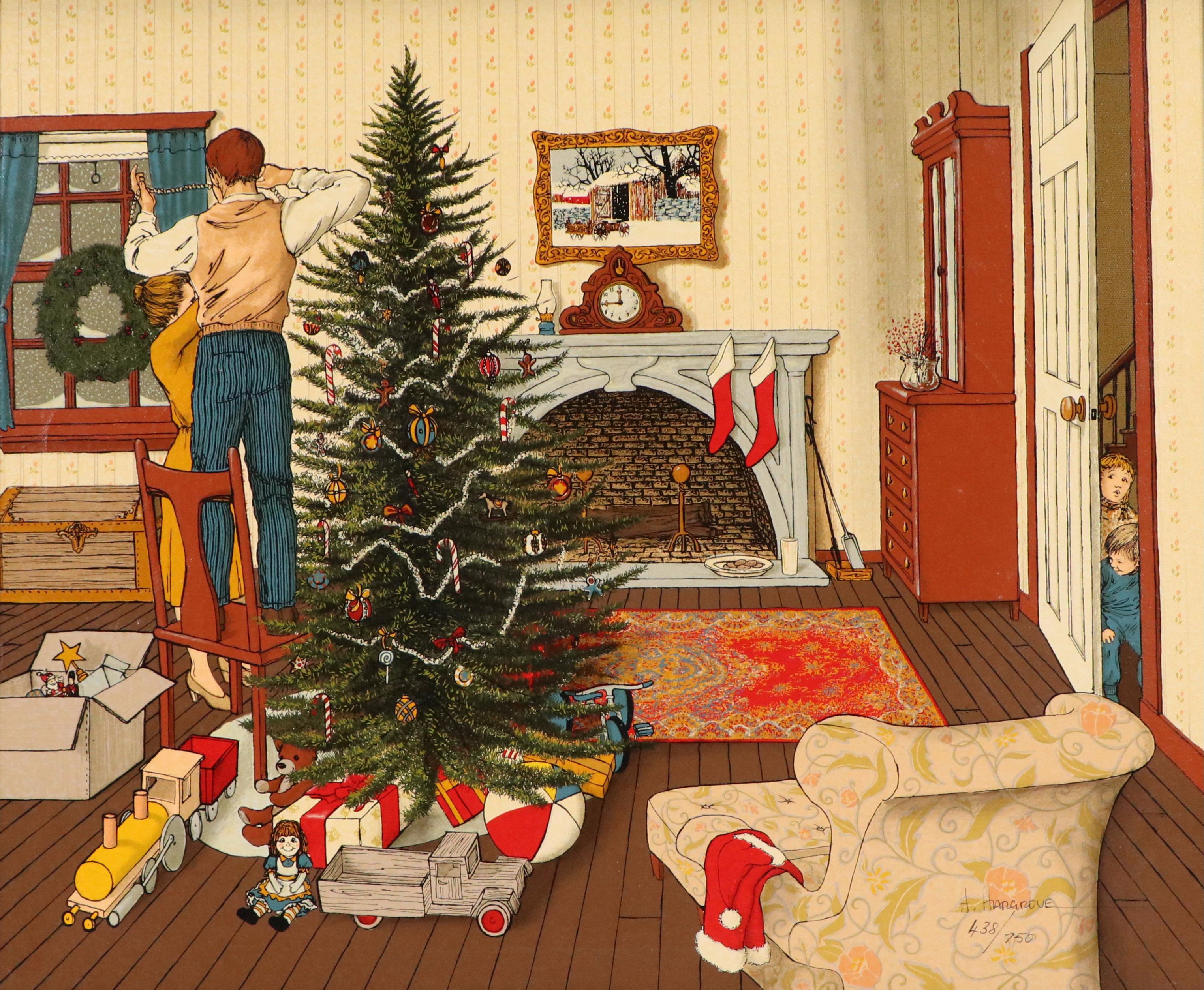 Framed Hargrove "The Night Before Christmas" Oil Based Serigraph Print