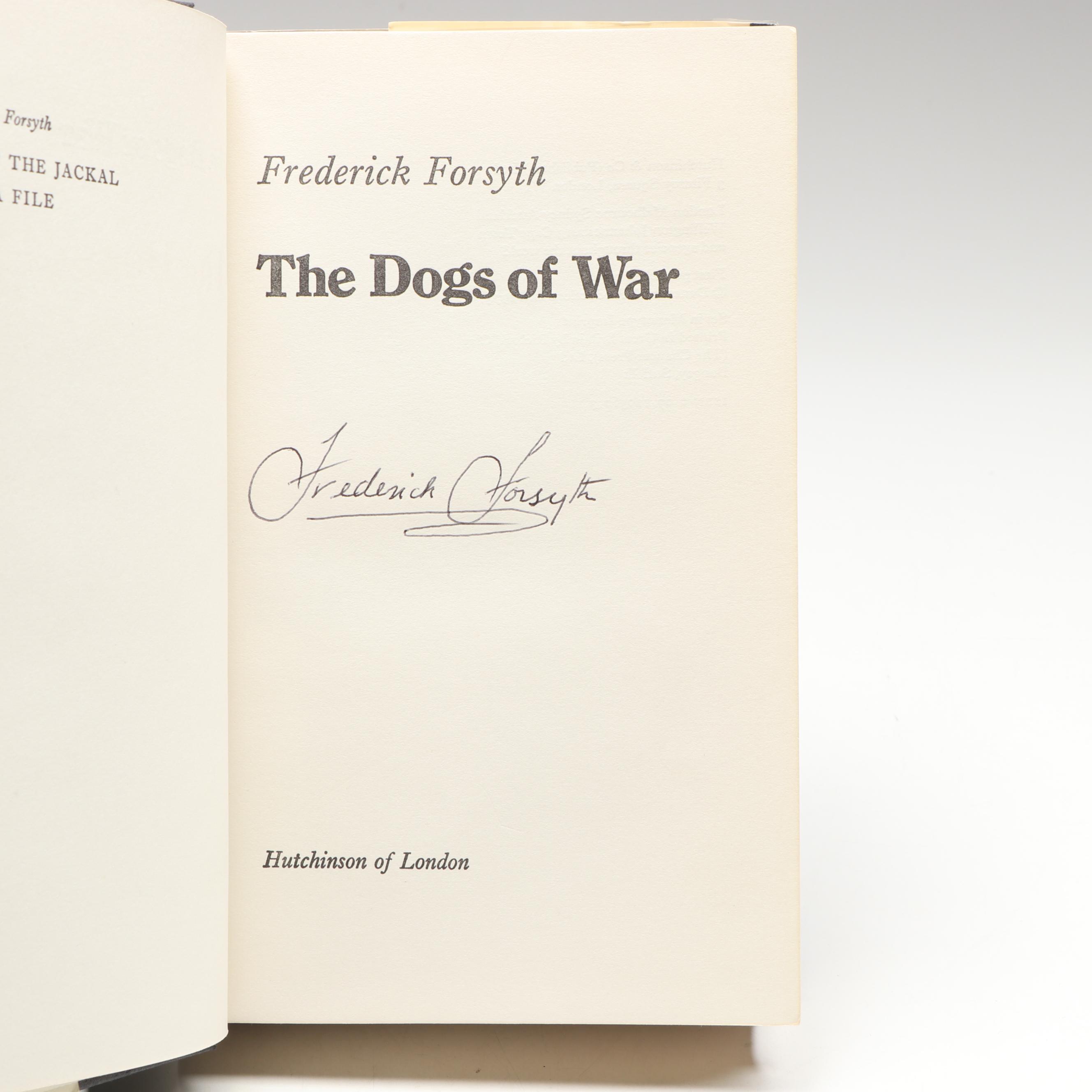 Signed First UK Edition "The Dogs of War" by Frederick Forsyth, 1974