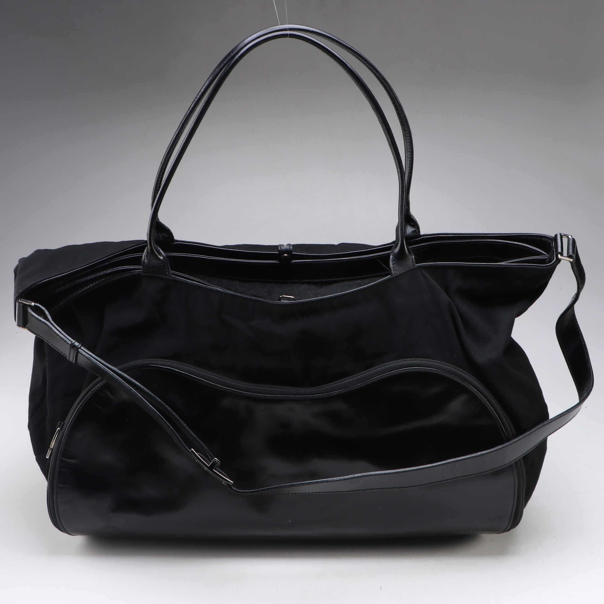 Gucci by Tom Ford Black Canvas Jumbo Two Way Travel Bag with Leather Zip Pocket