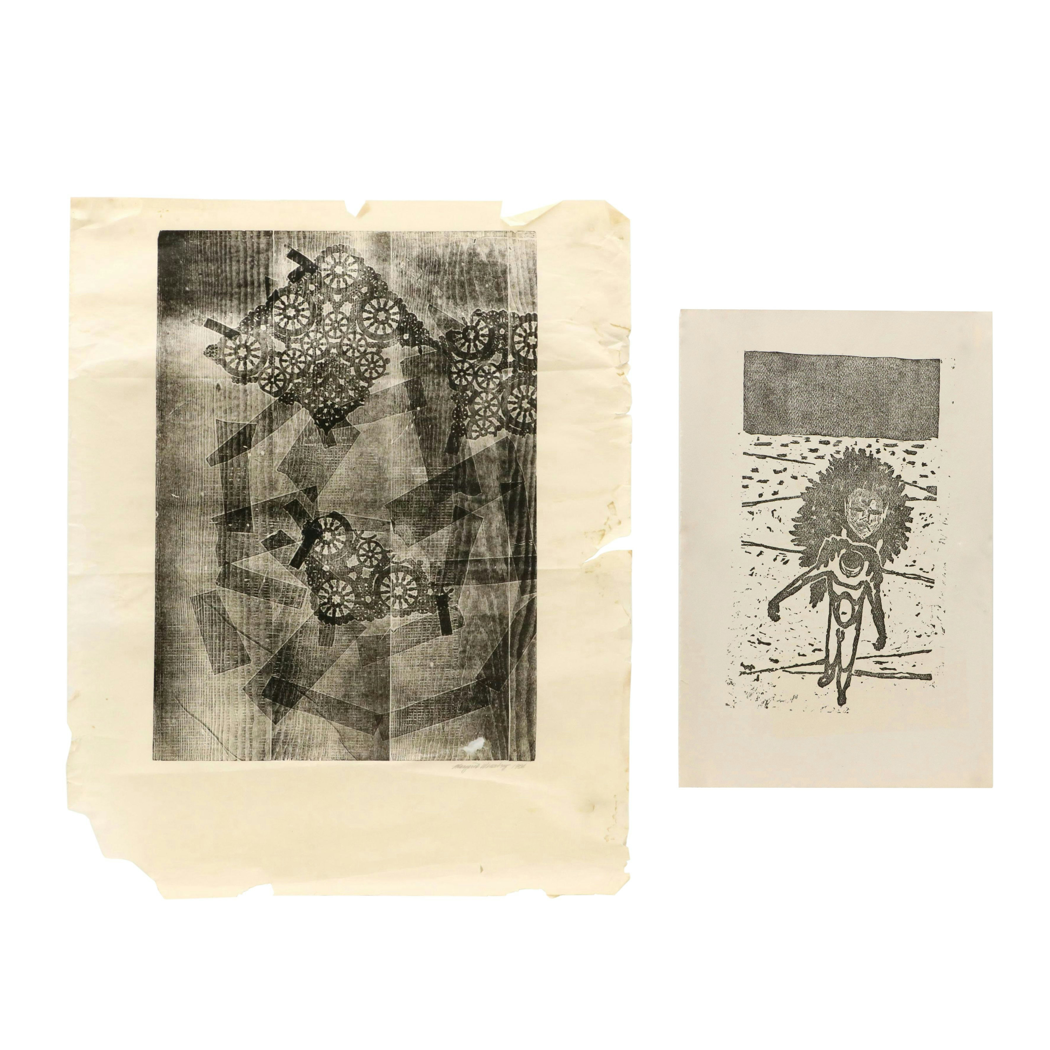 Margaret Wenstrup Abstract Collagraph and More Figural Relief Prints, 1958