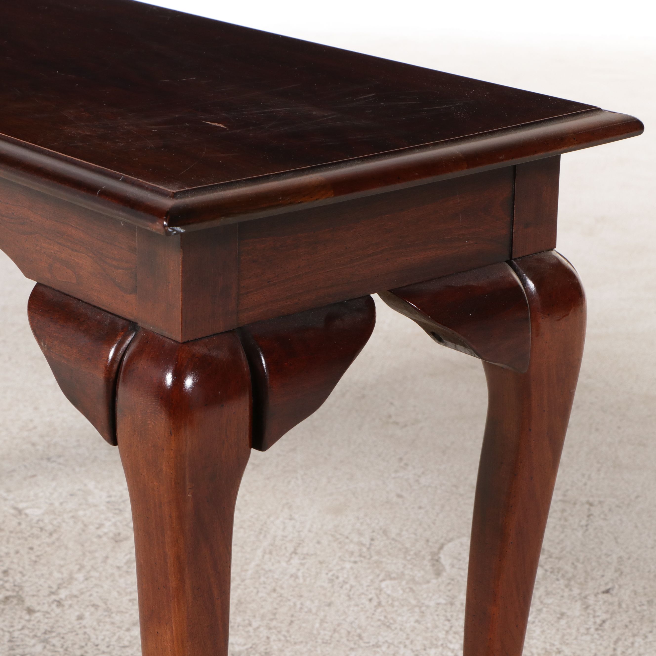 Cresent Queen Anne Style Cherry Sofa Table, Late 20th Century