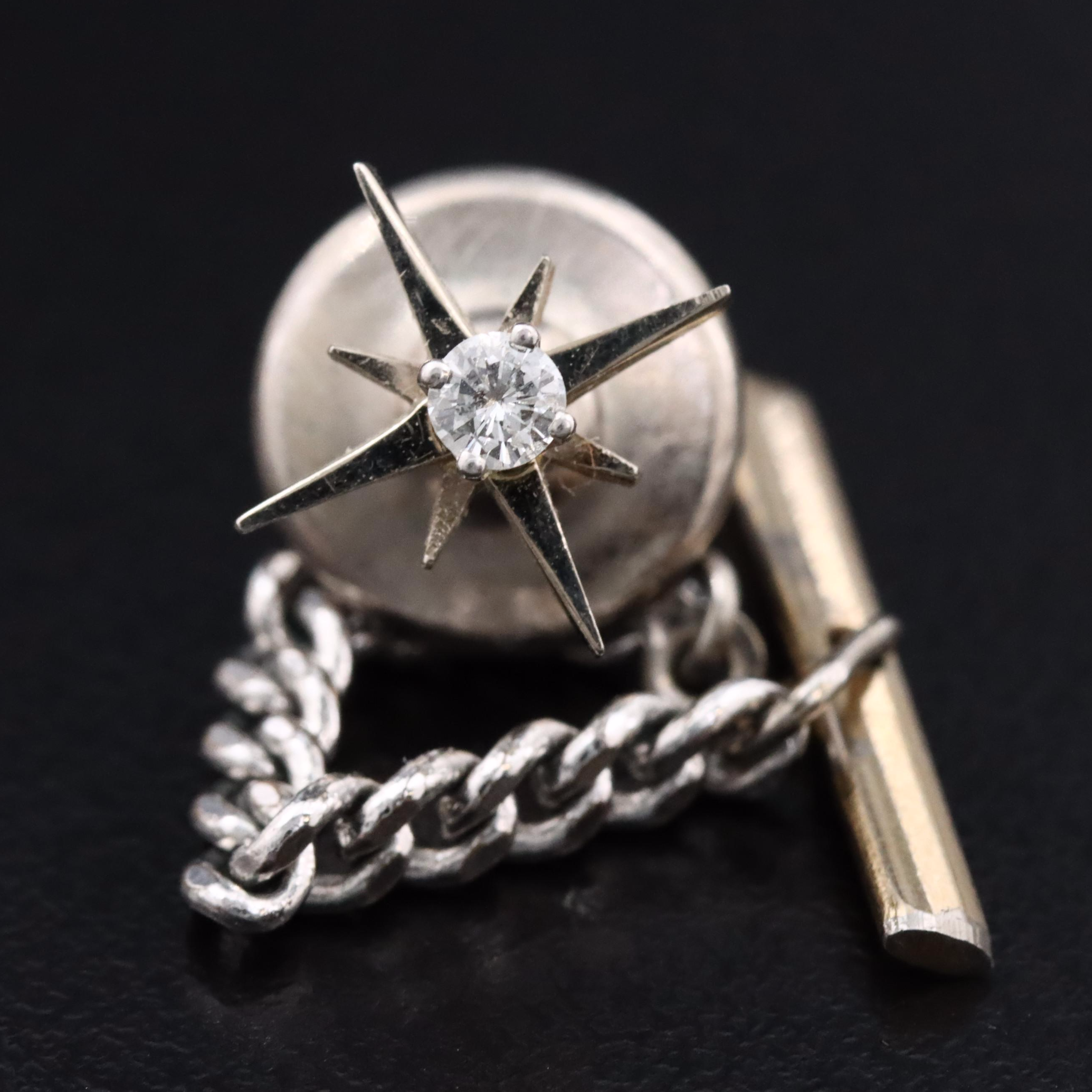14K Starburst 0.07 CT Diamond Tie Tac