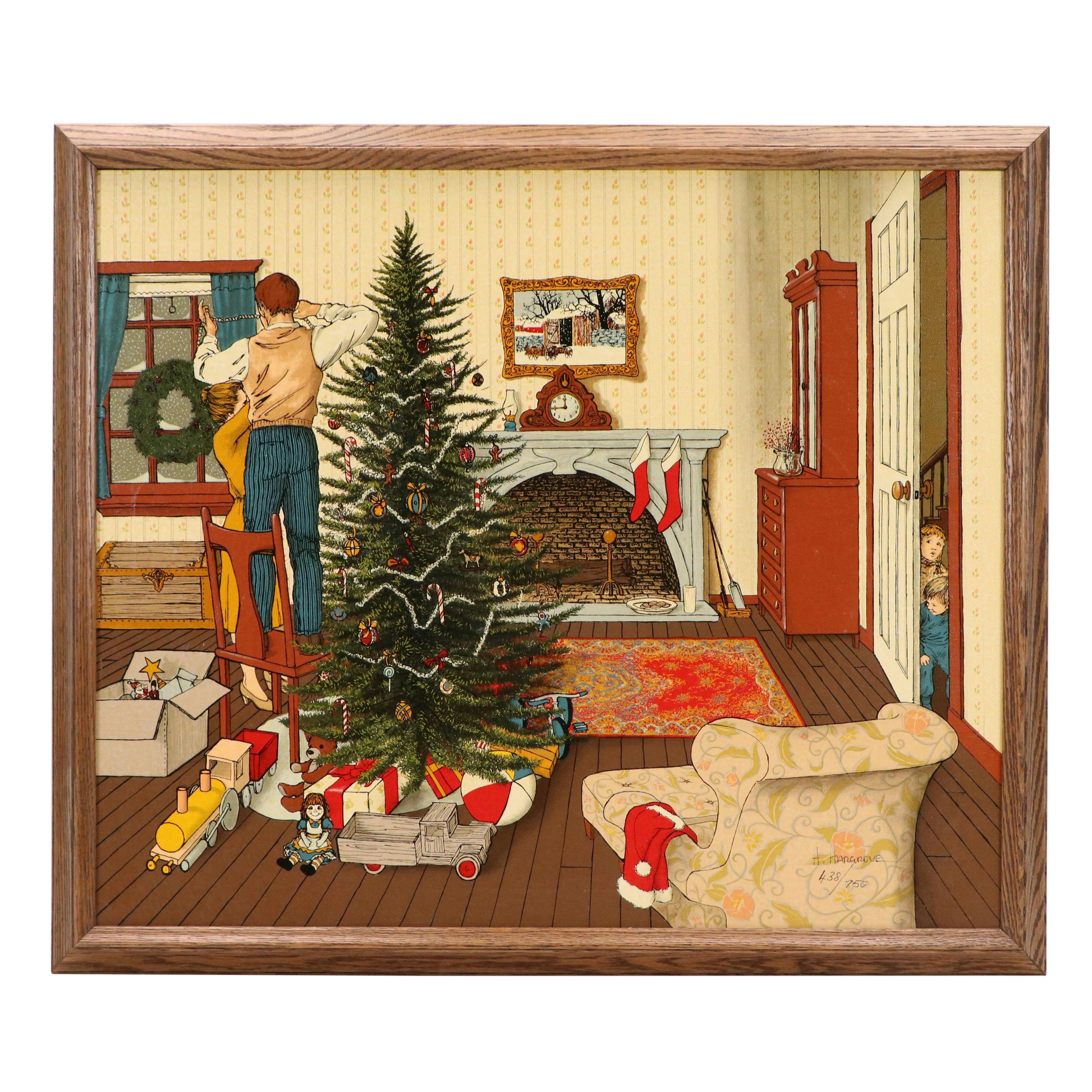 Framed Hargrove "The Night Before Christmas" Oil Based Serigraph Print