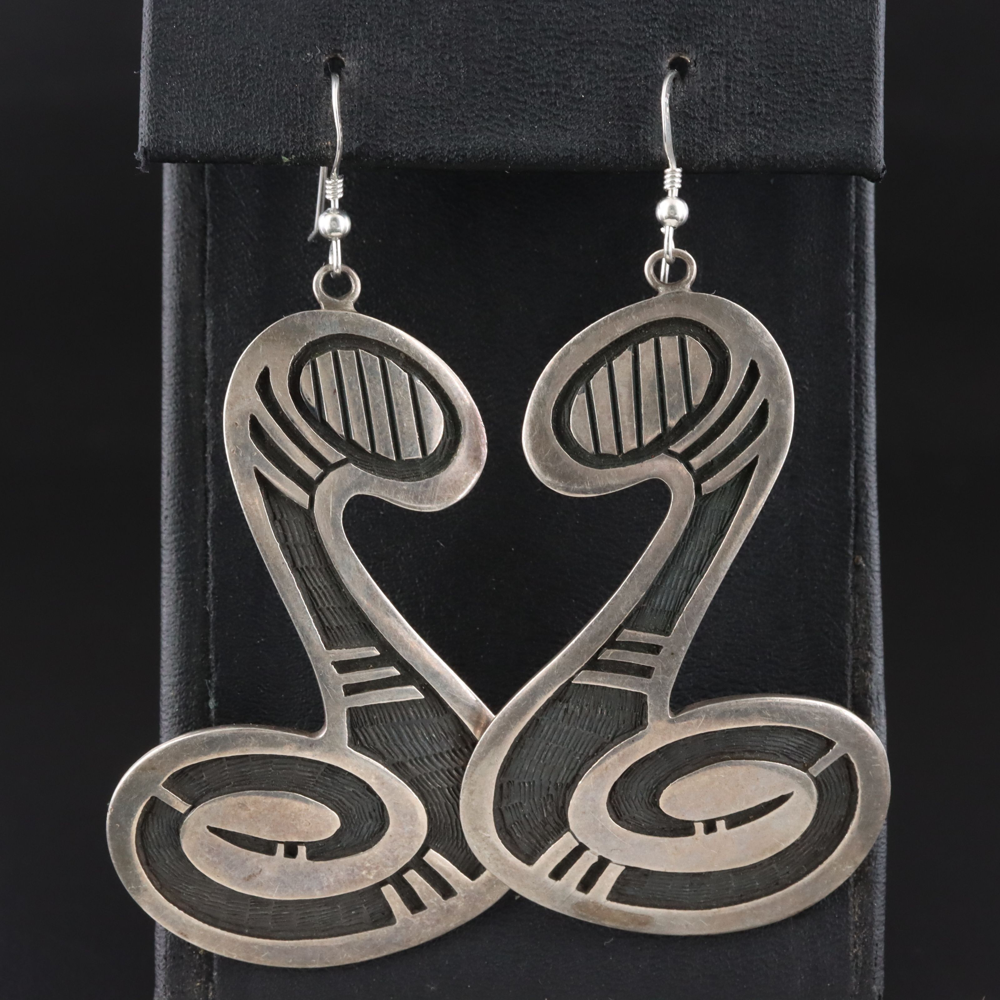 Phillip Honanie Hopi Sterling Overlay Earrings