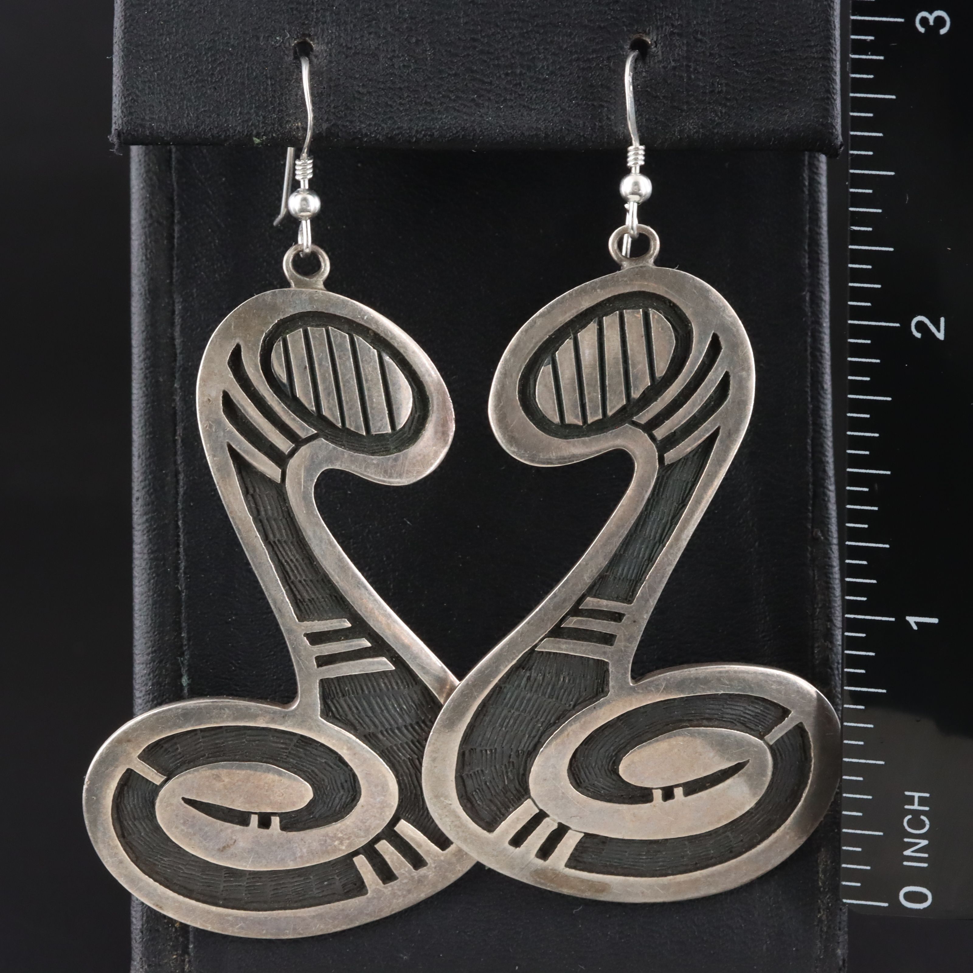 Phillip Honanie Hopi Sterling Overlay Earrings