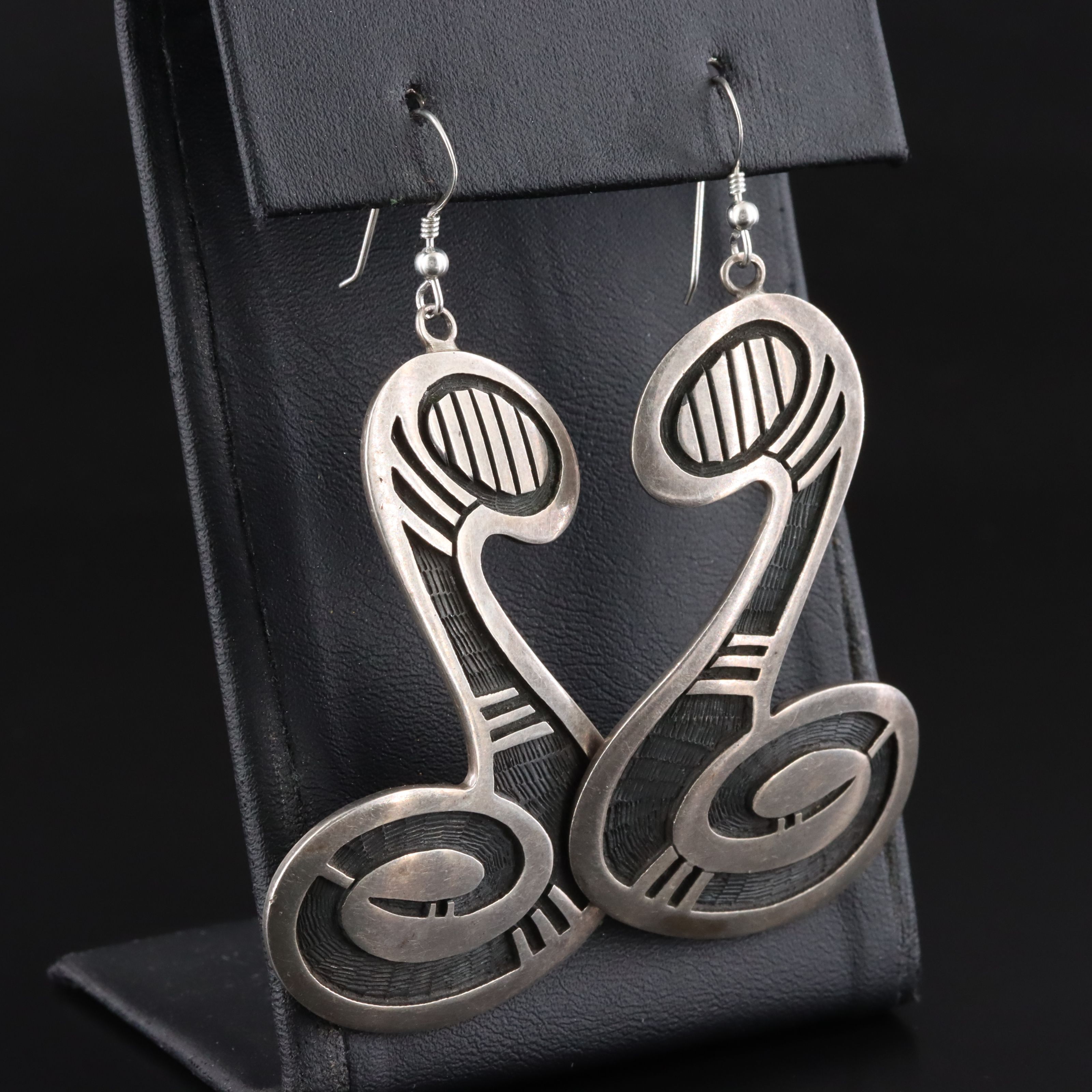 Phillip Honanie Hopi Sterling Overlay Earrings