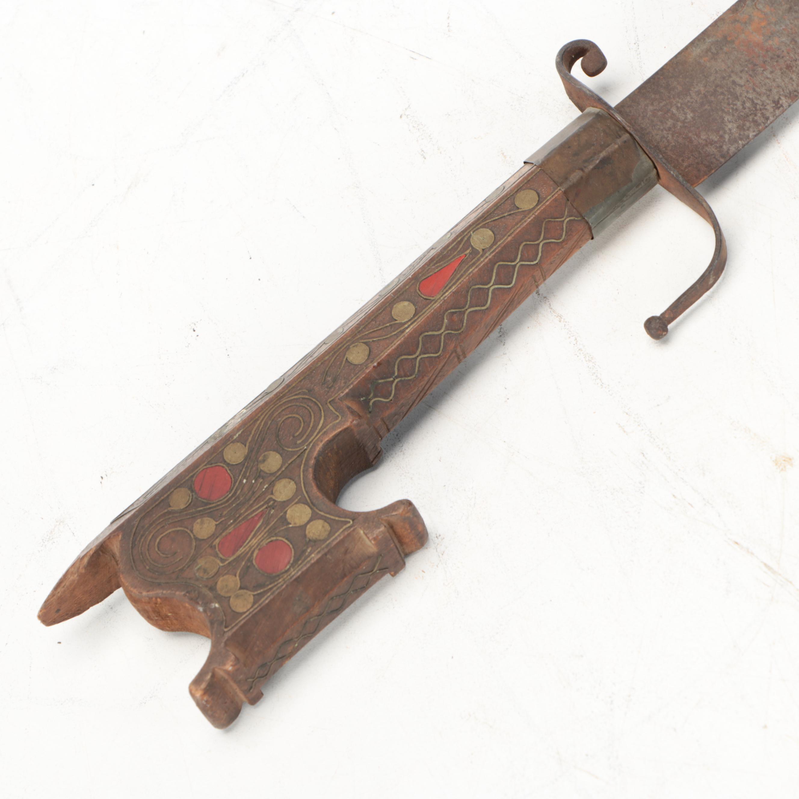 North African Curved Nimcha Swords with Decorative Wooden Sheaths