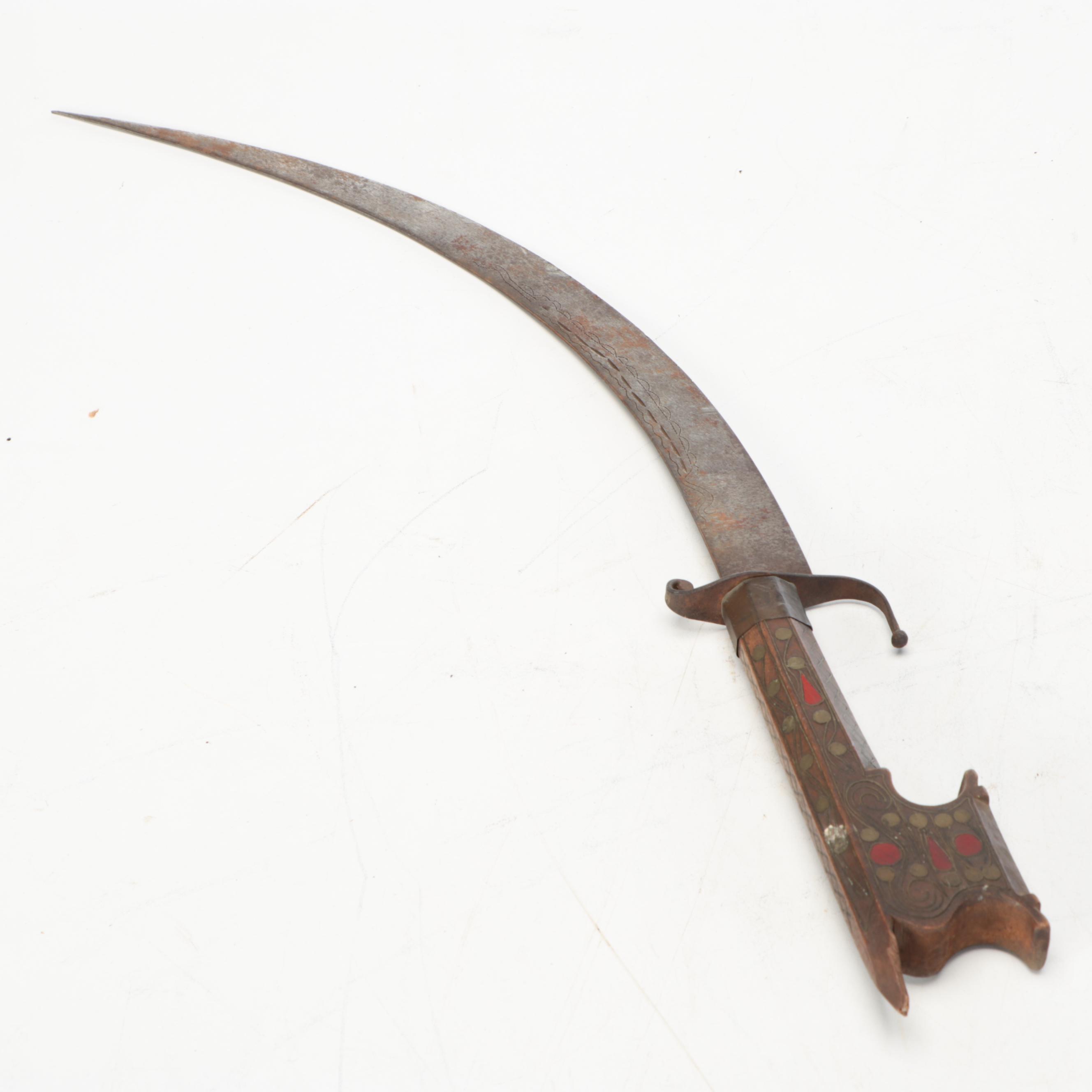 North African Curved Nimcha Swords with Decorative Wooden Sheaths