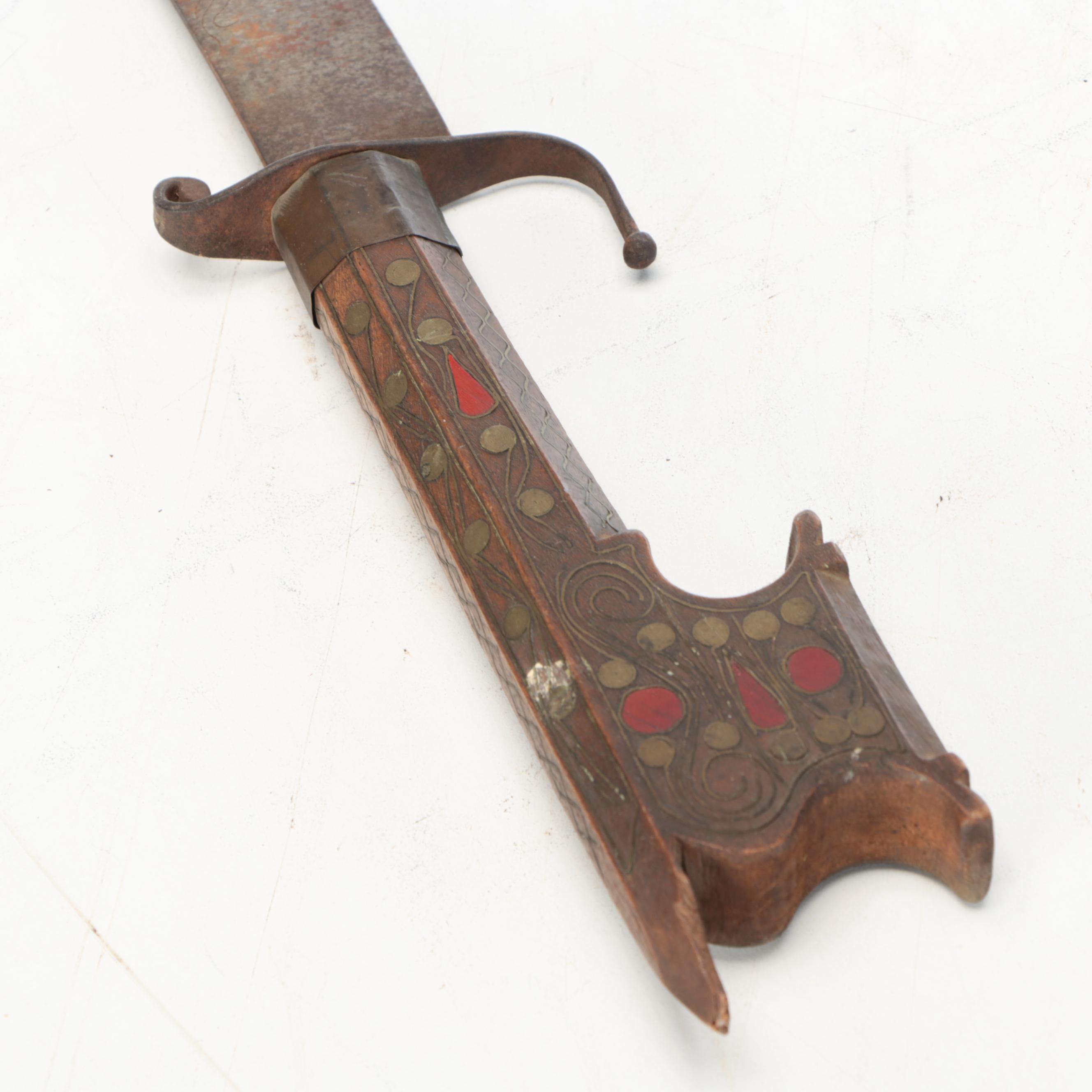 North African Curved Nimcha Swords with Decorative Wooden Sheaths