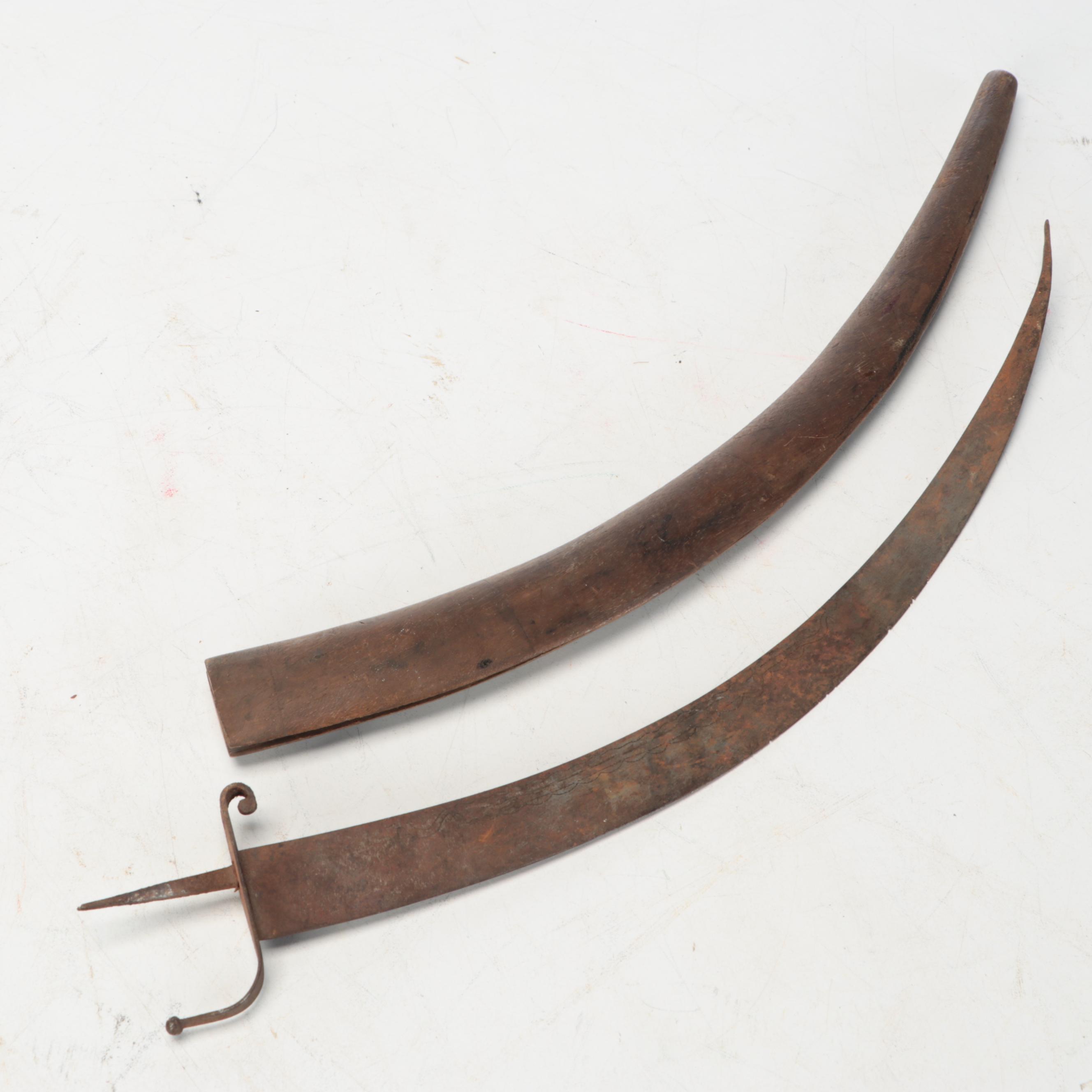 North African Curved Nimcha Swords with Decorative Wooden Sheaths