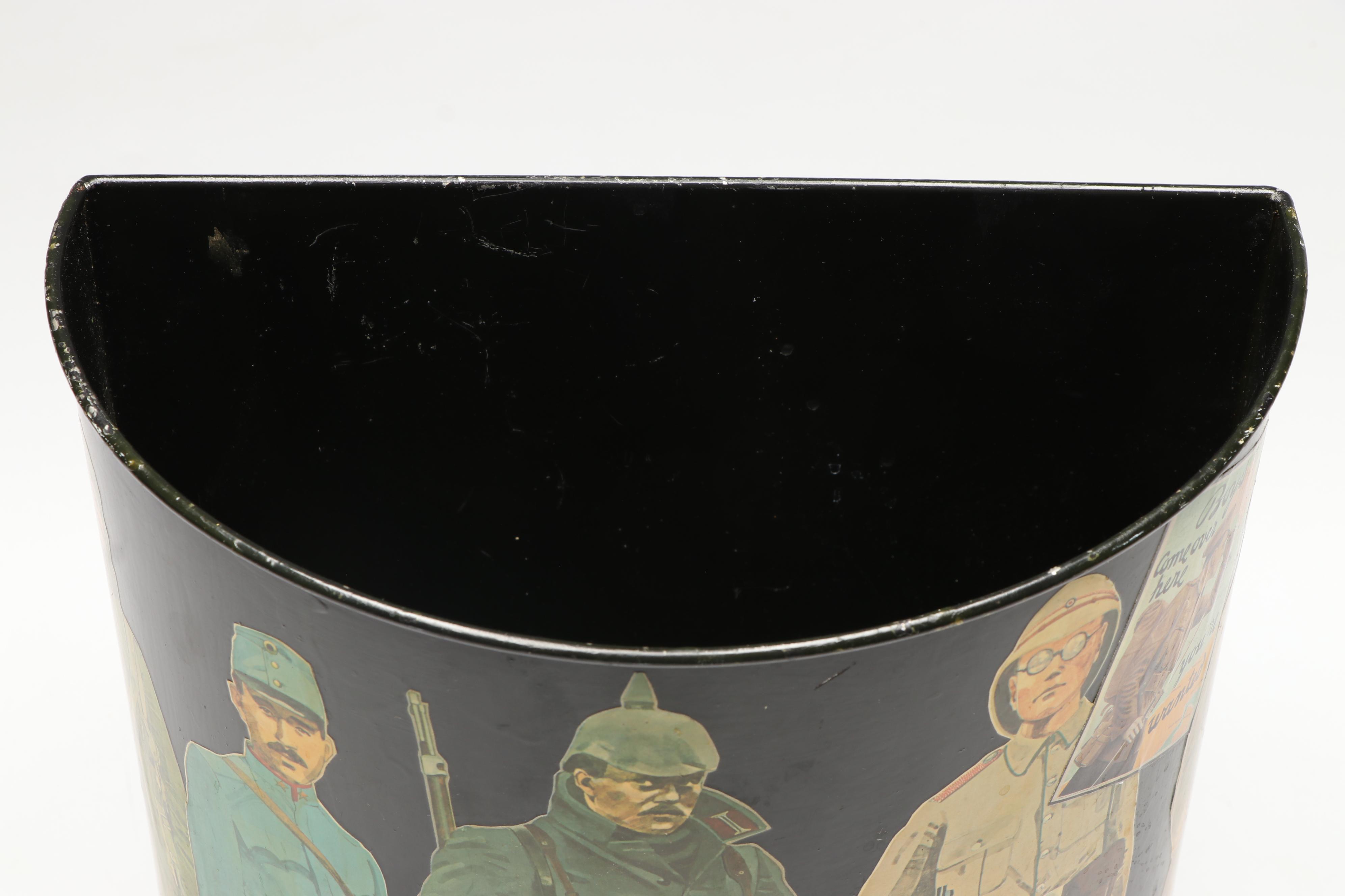 Alice Balterman Signed Military Decoupage Metal Wastebasket