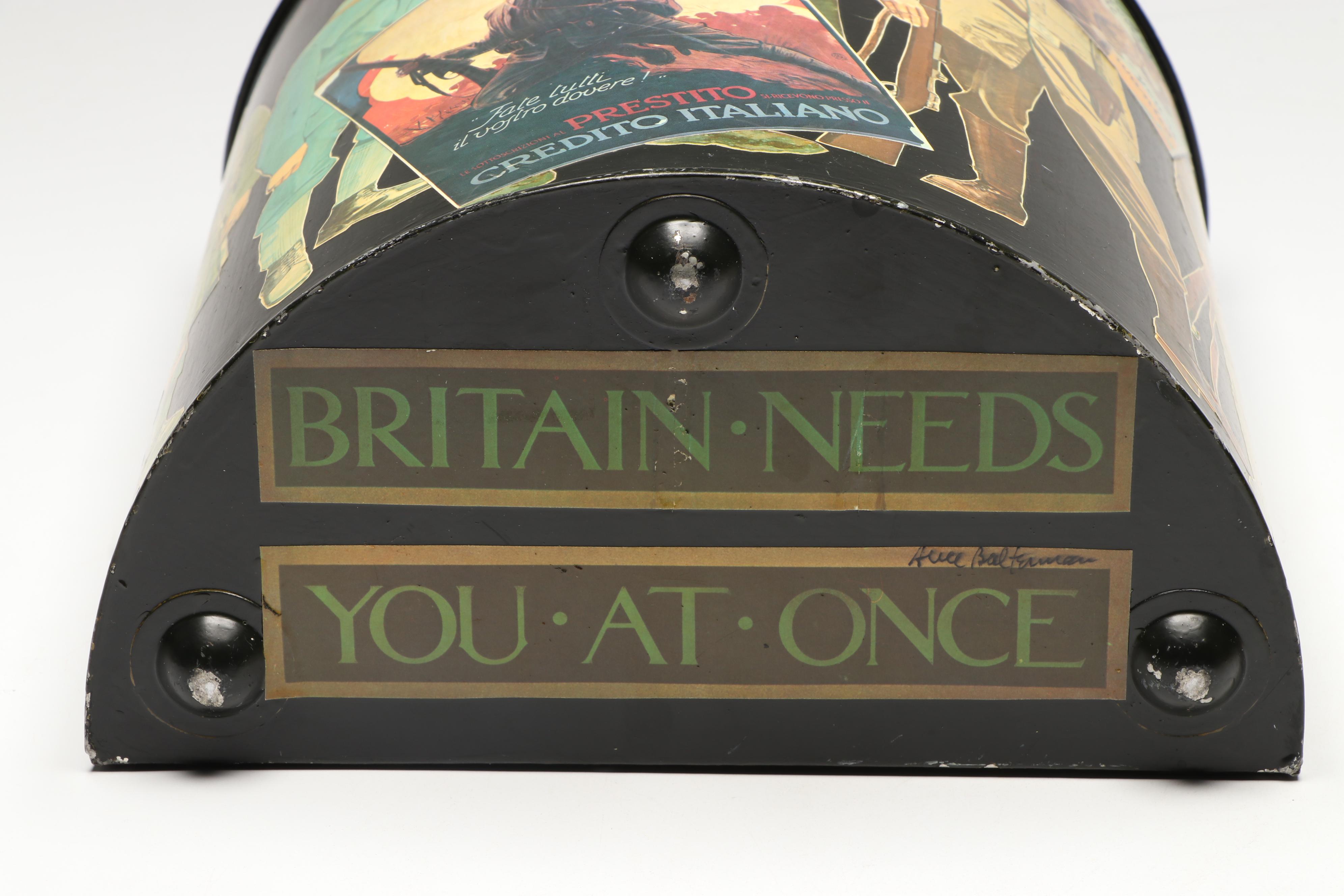 Alice Balterman Signed Military Decoupage Metal Wastebasket