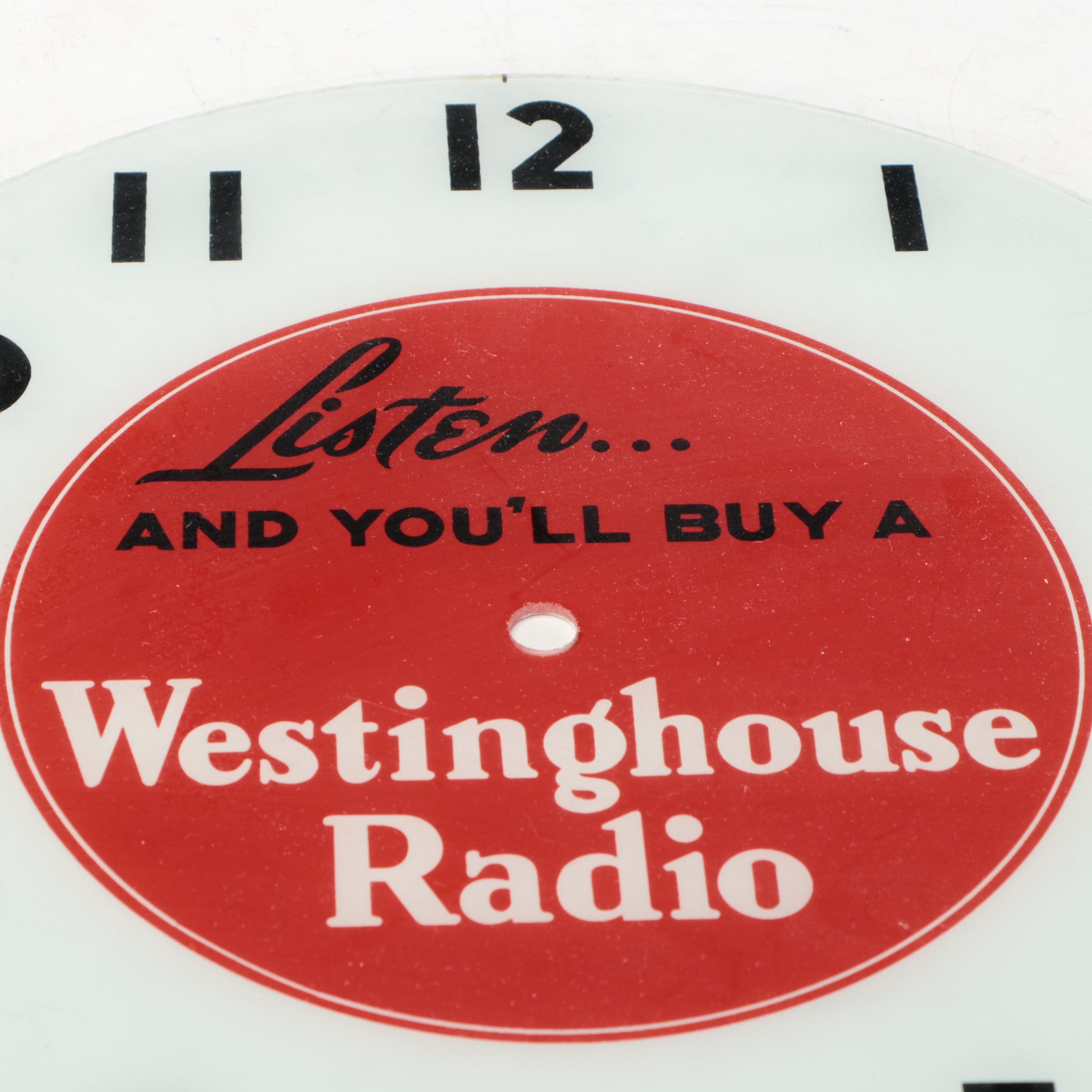 Westinghouse Radio Glass Advertising Clock Face, 20th Century