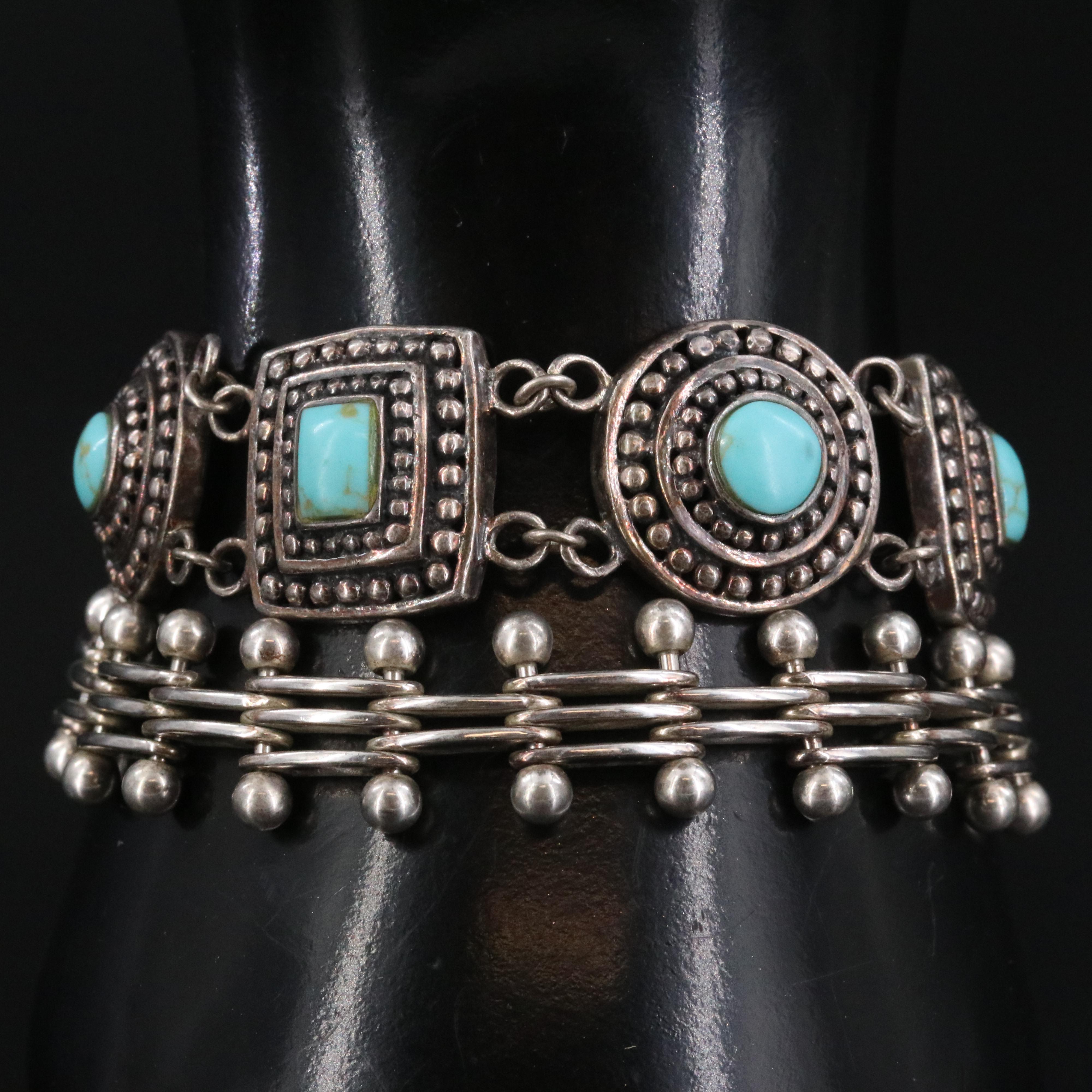 Sterling Turquoise Bracelet and Fancy Chain Bracelet
