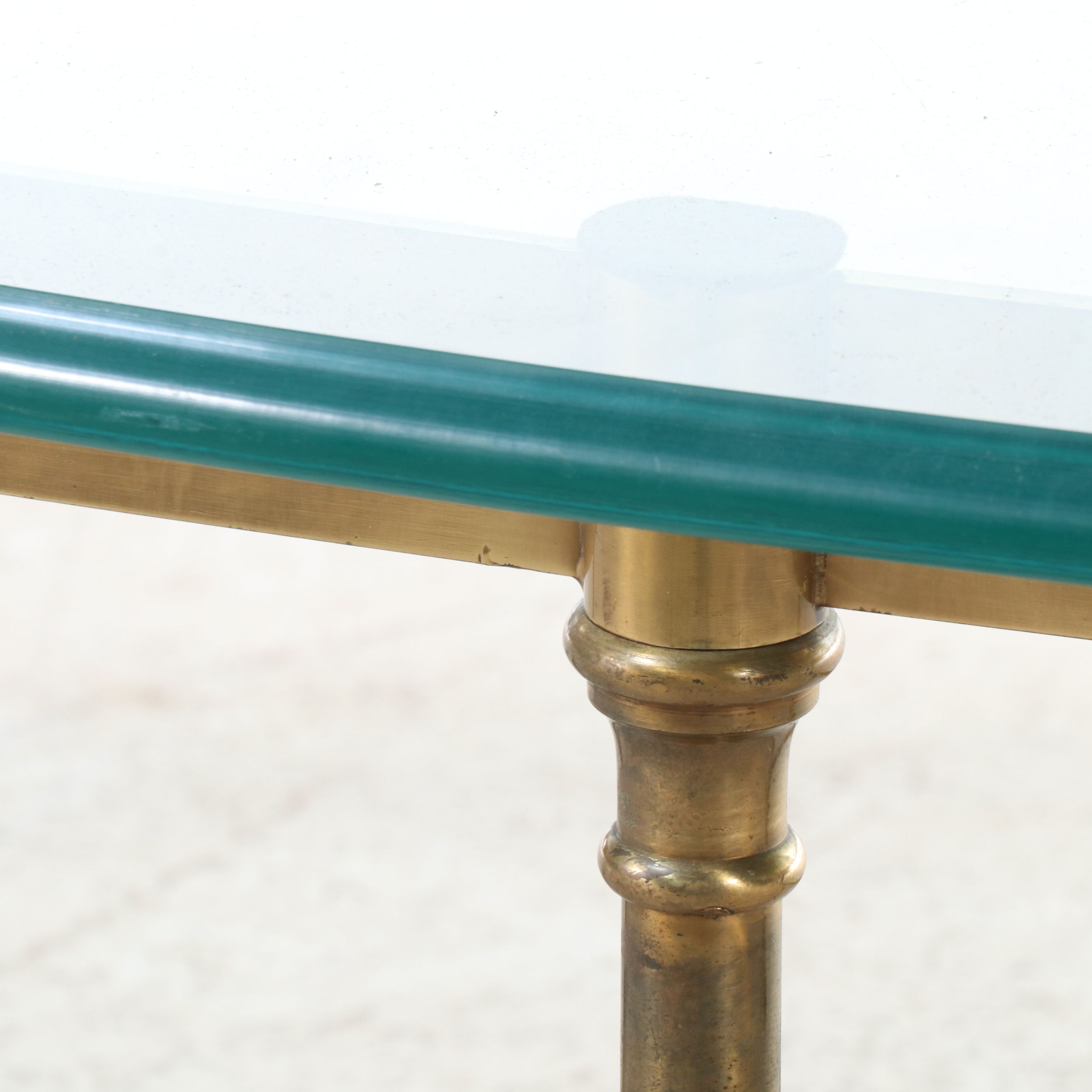 Italian Regency Style Brass Glass Top Oval Coffee Table