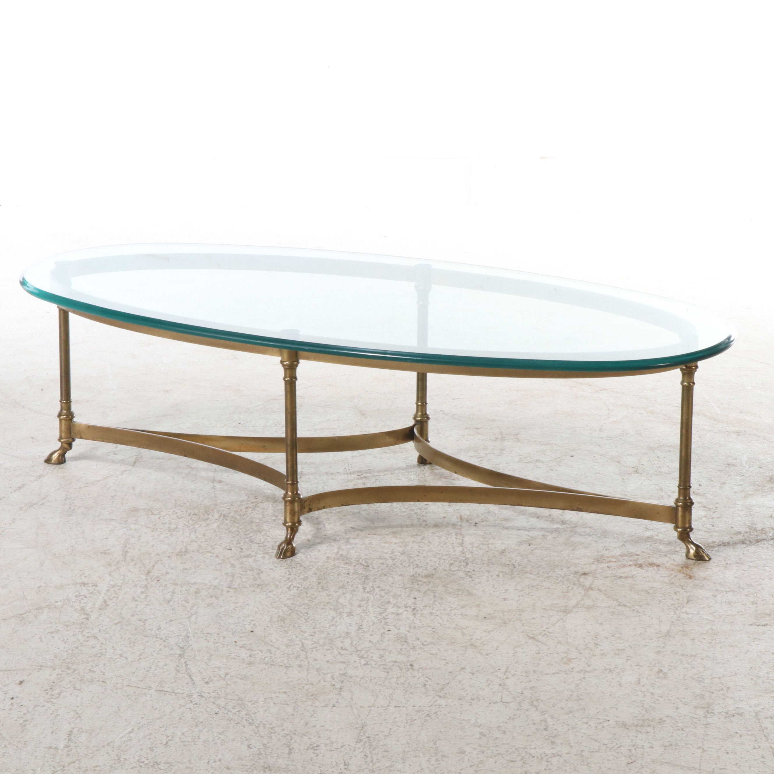 Italian Regency Style Brass Glass Top Oval Coffee Table