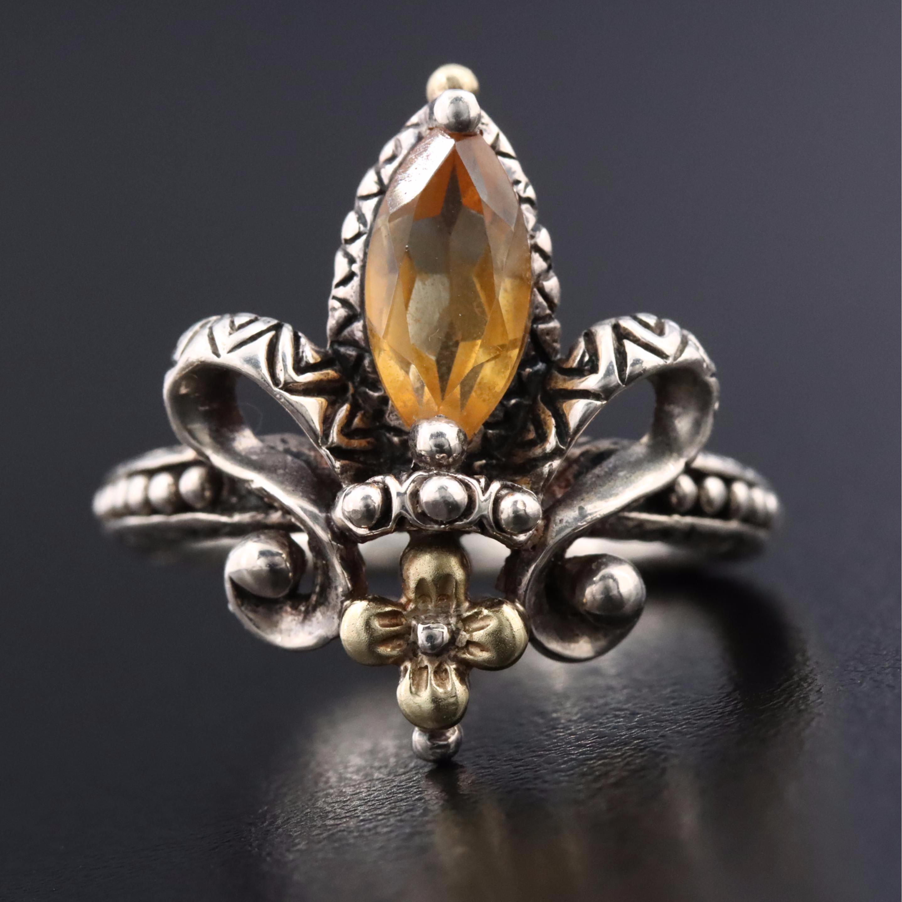 Barbara Bixby Sterling Citrine Aigrette Ring with 18K Accent