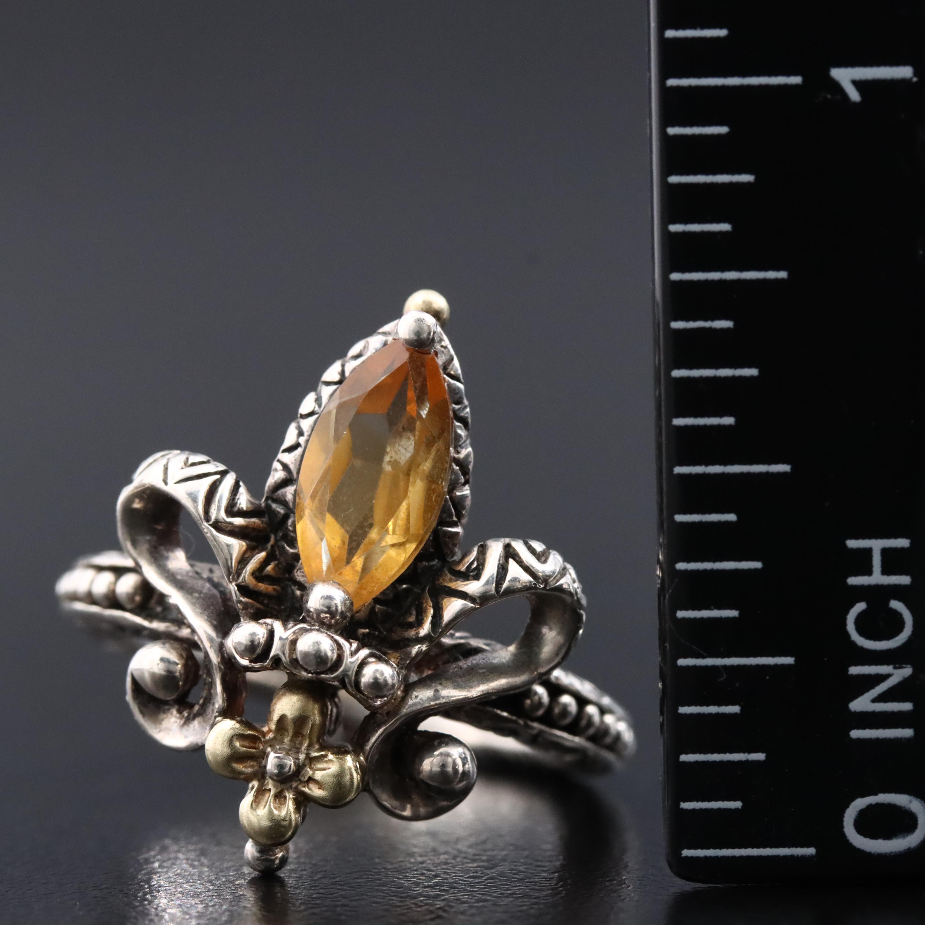 Barbara Bixby Sterling Citrine Aigrette Ring with 18K Accent