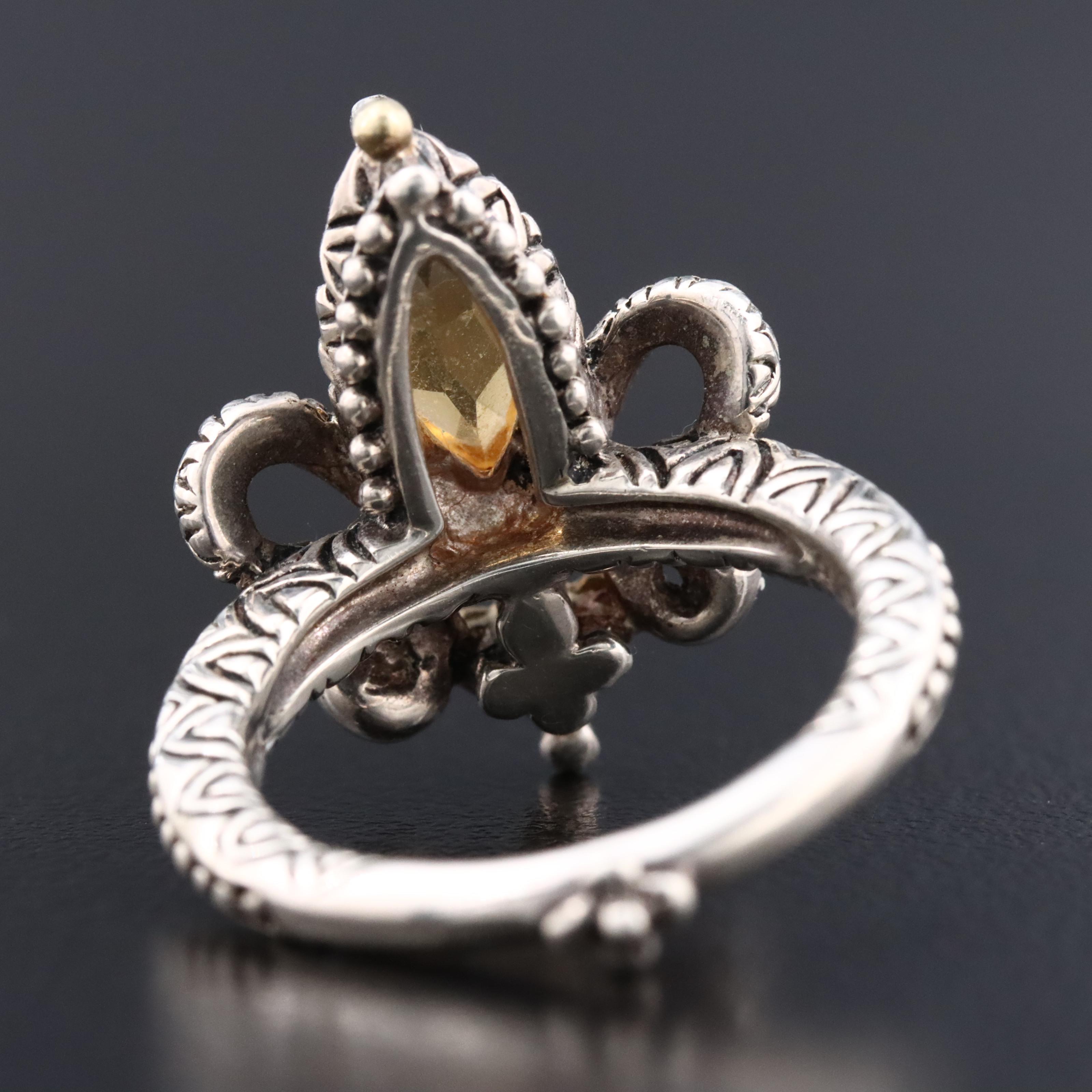 Barbara Bixby Sterling Citrine Aigrette Ring with 18K Accent