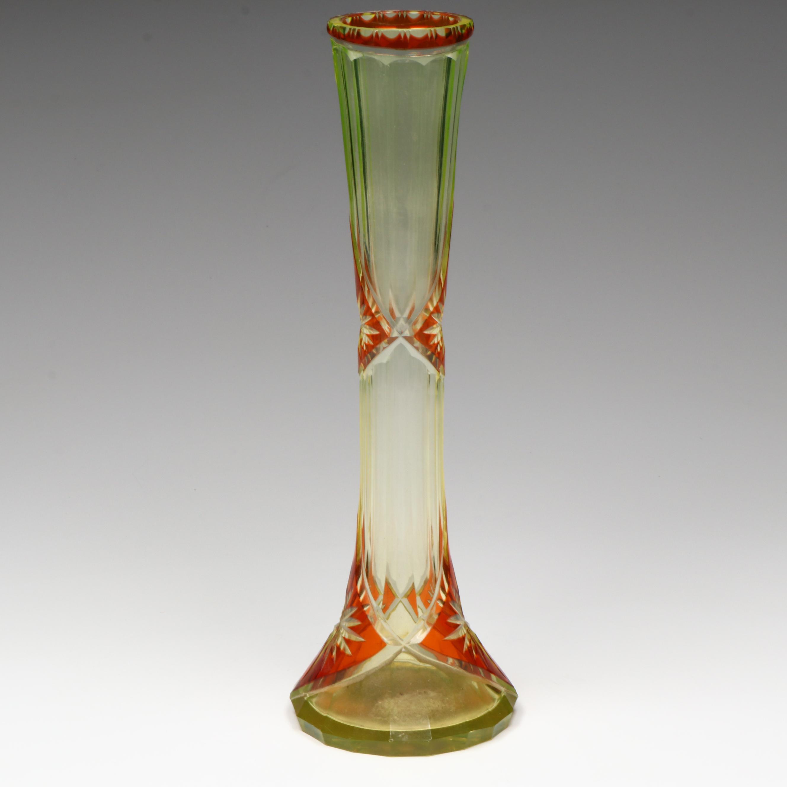 Bohemian Style Cut Amber and Uranium Glass Vase, Late 19th/Early 20th C.