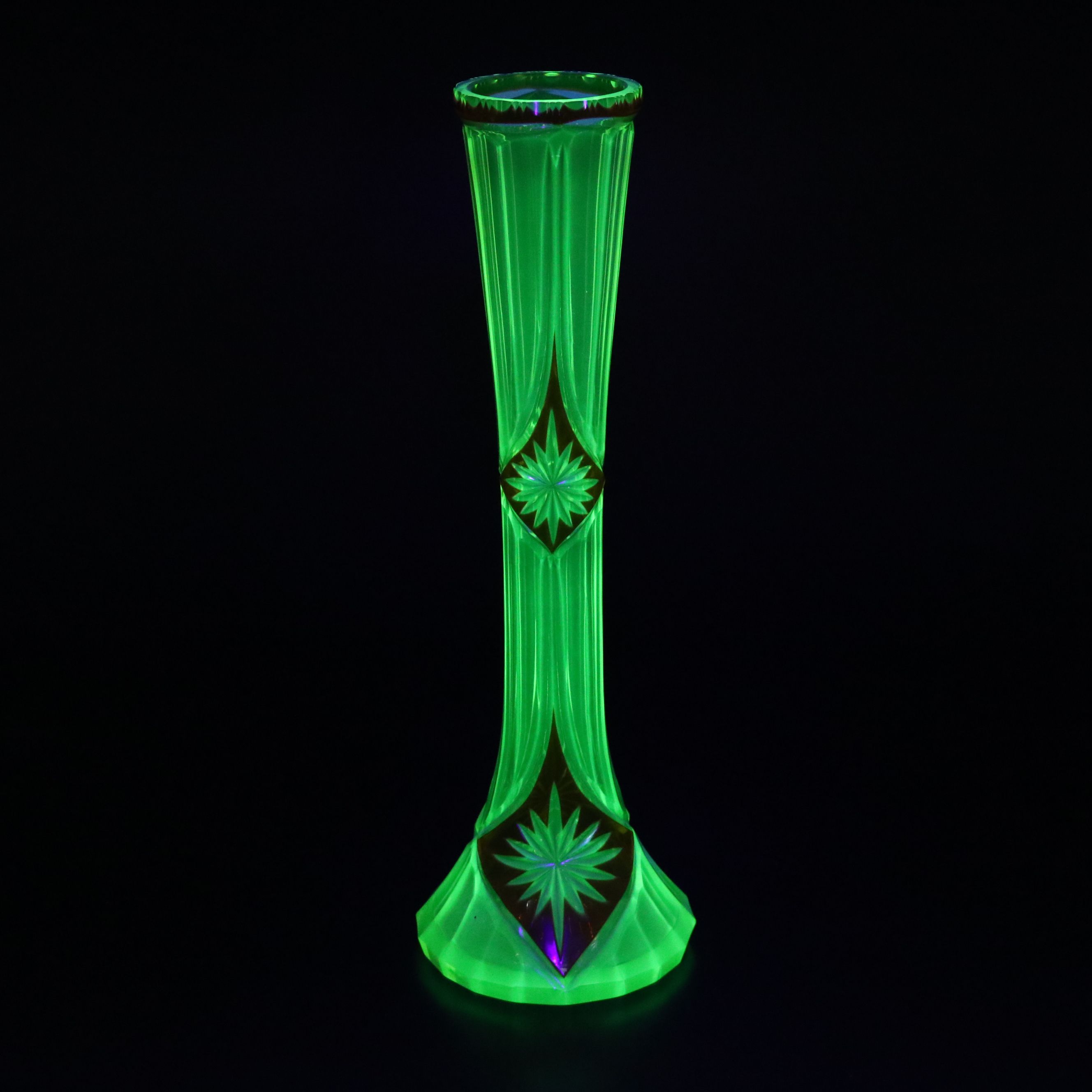 Bohemian Style Cut Amber and Uranium Glass Vase, Late 19th/Early 20th C.