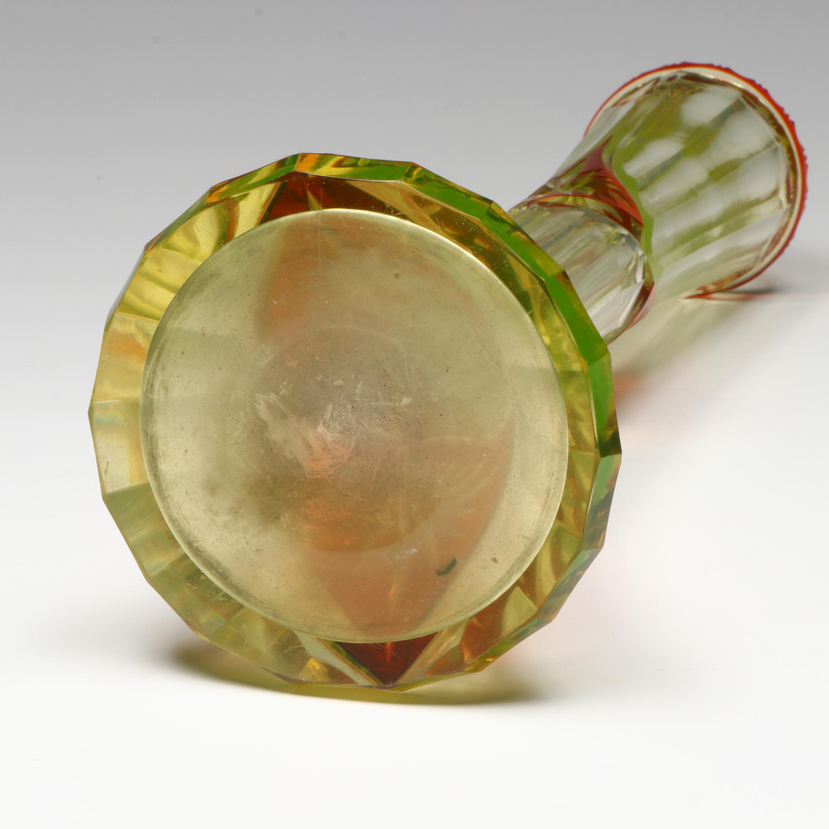 Bohemian Style Cut Amber and Uranium Glass Vase, Late 19th/Early 20th C.