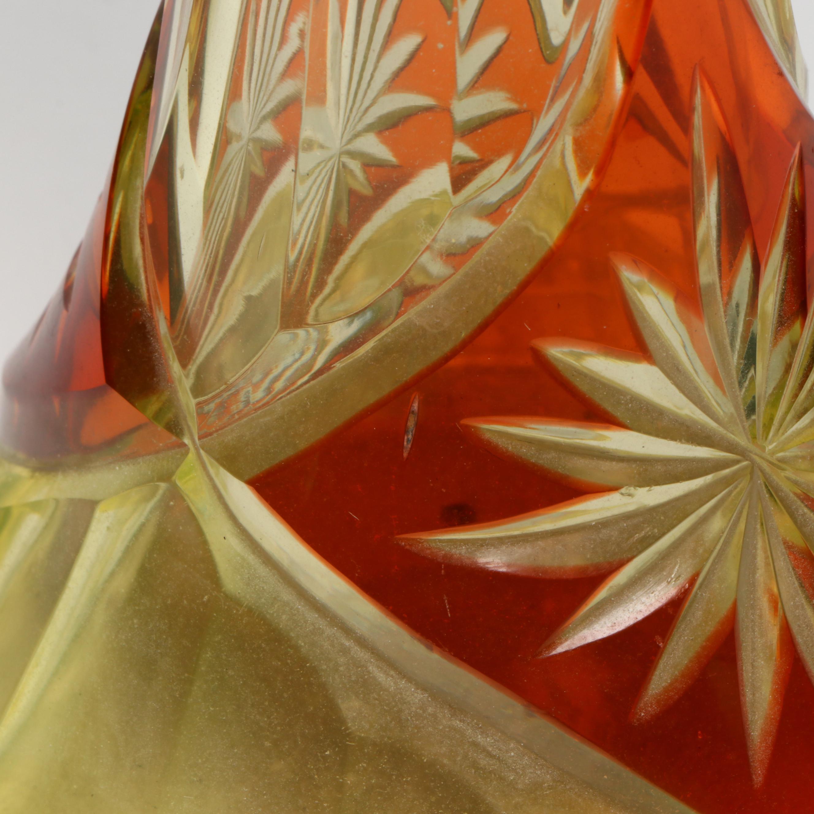 Bohemian Style Cut Amber and Uranium Glass Vase, Late 19th/Early 20th C.