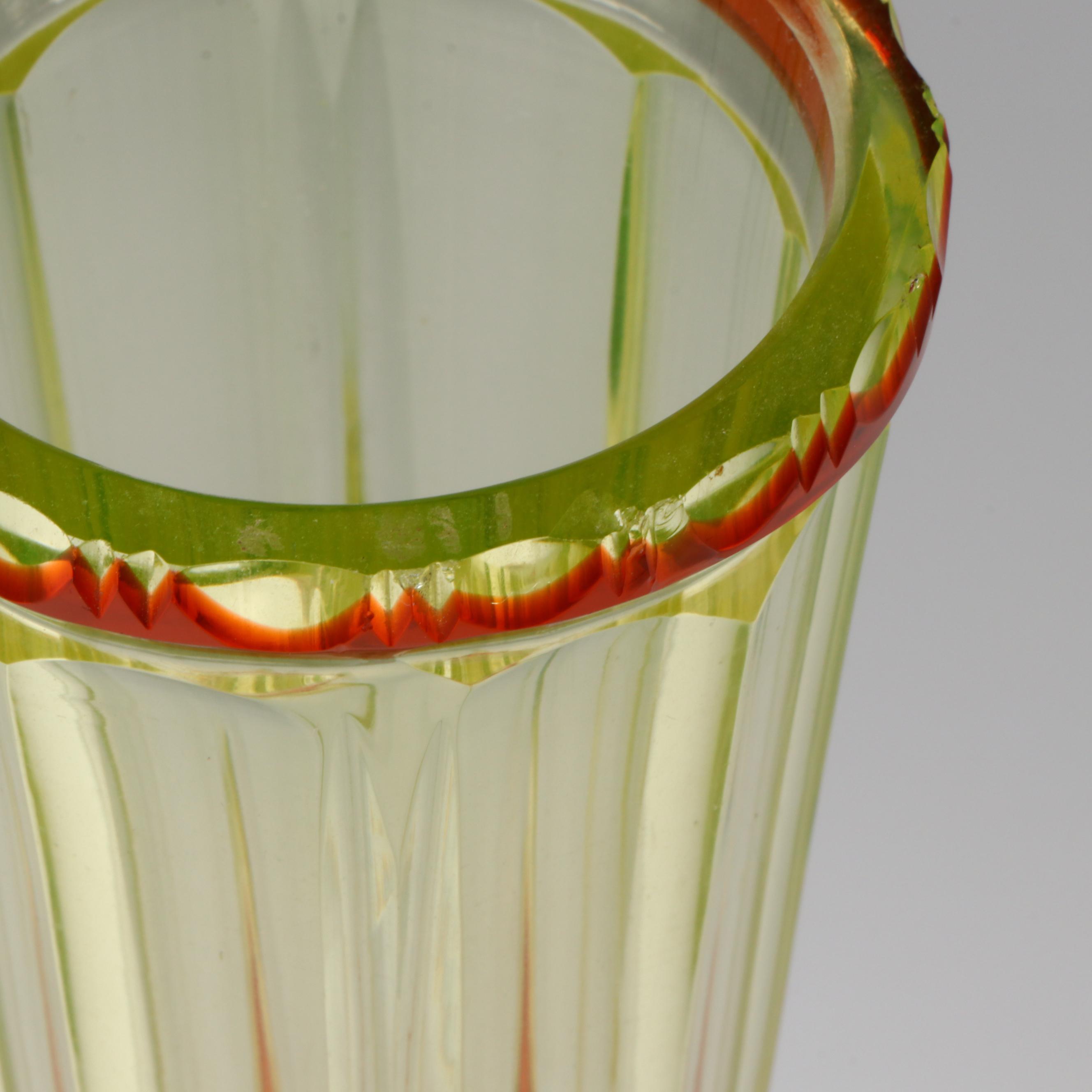 Bohemian Style Cut Amber and Uranium Glass Vase, Late 19th/Early 20th C.