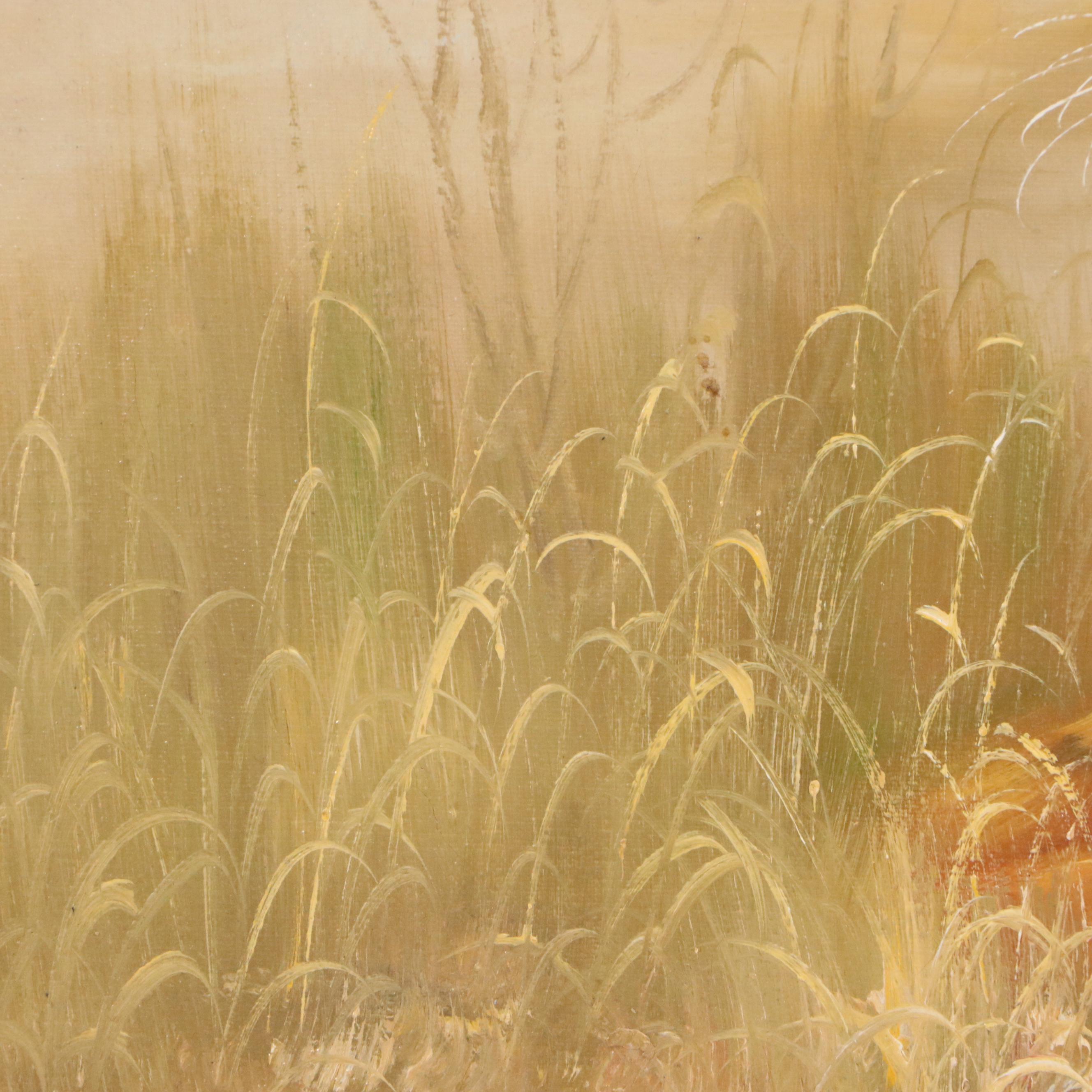 Hansen Naturalist Style Oil Painting of Tiger in Grass