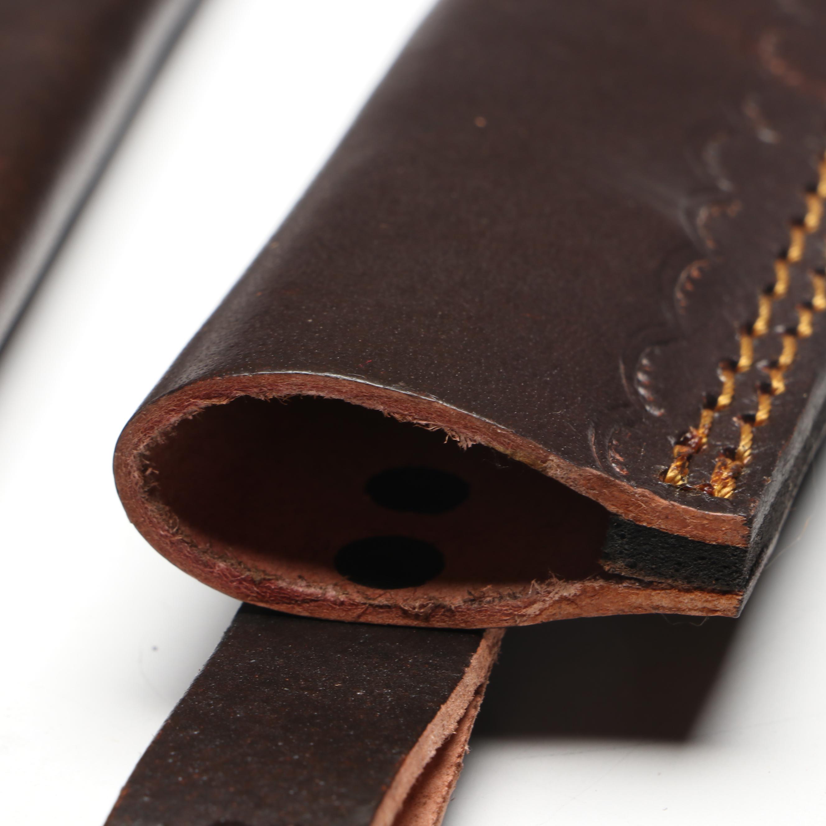 Damascus Steel Hunting Knives in Leather Scabbards