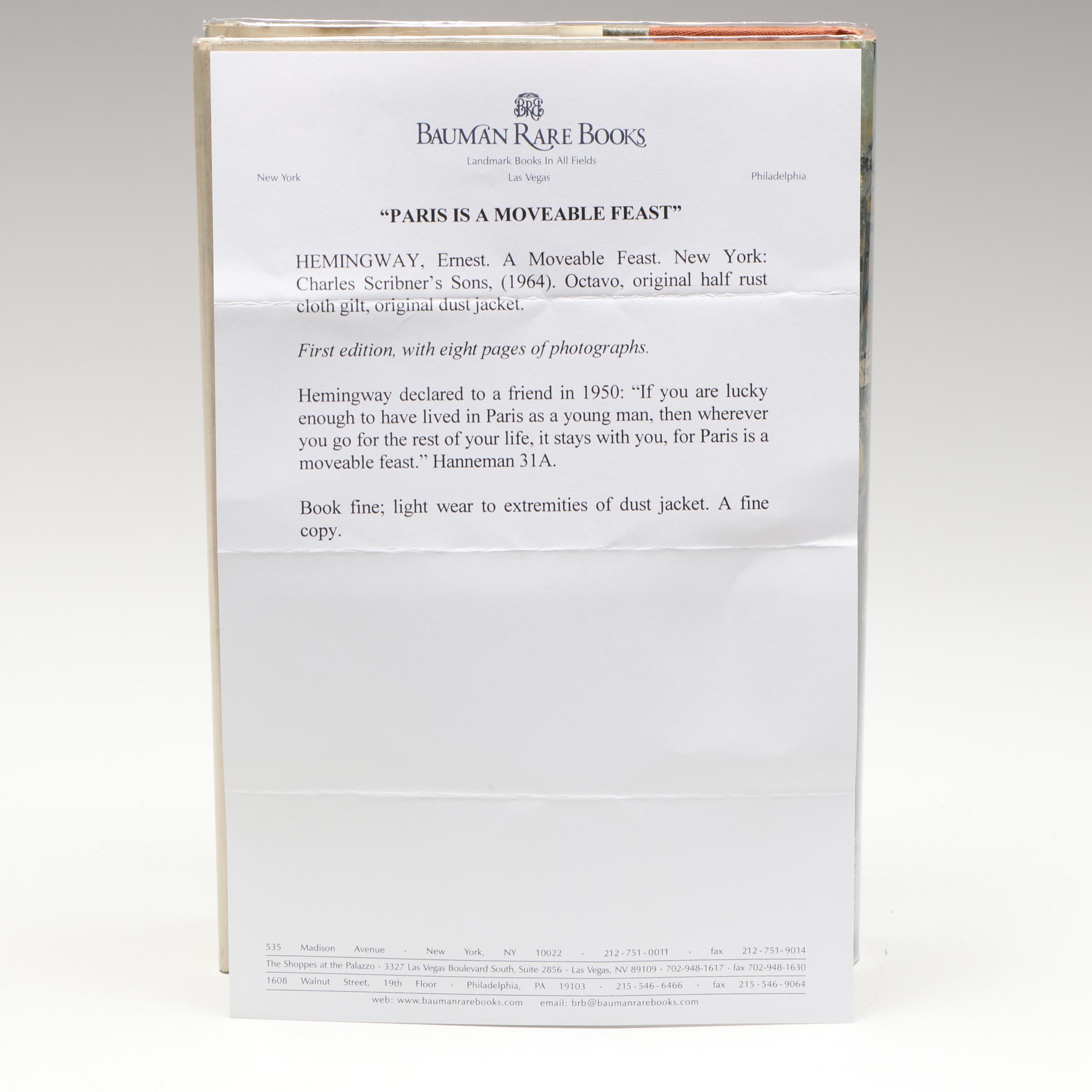 First Edition "A Moveable Feast" by Ernest Hemingway, 1964