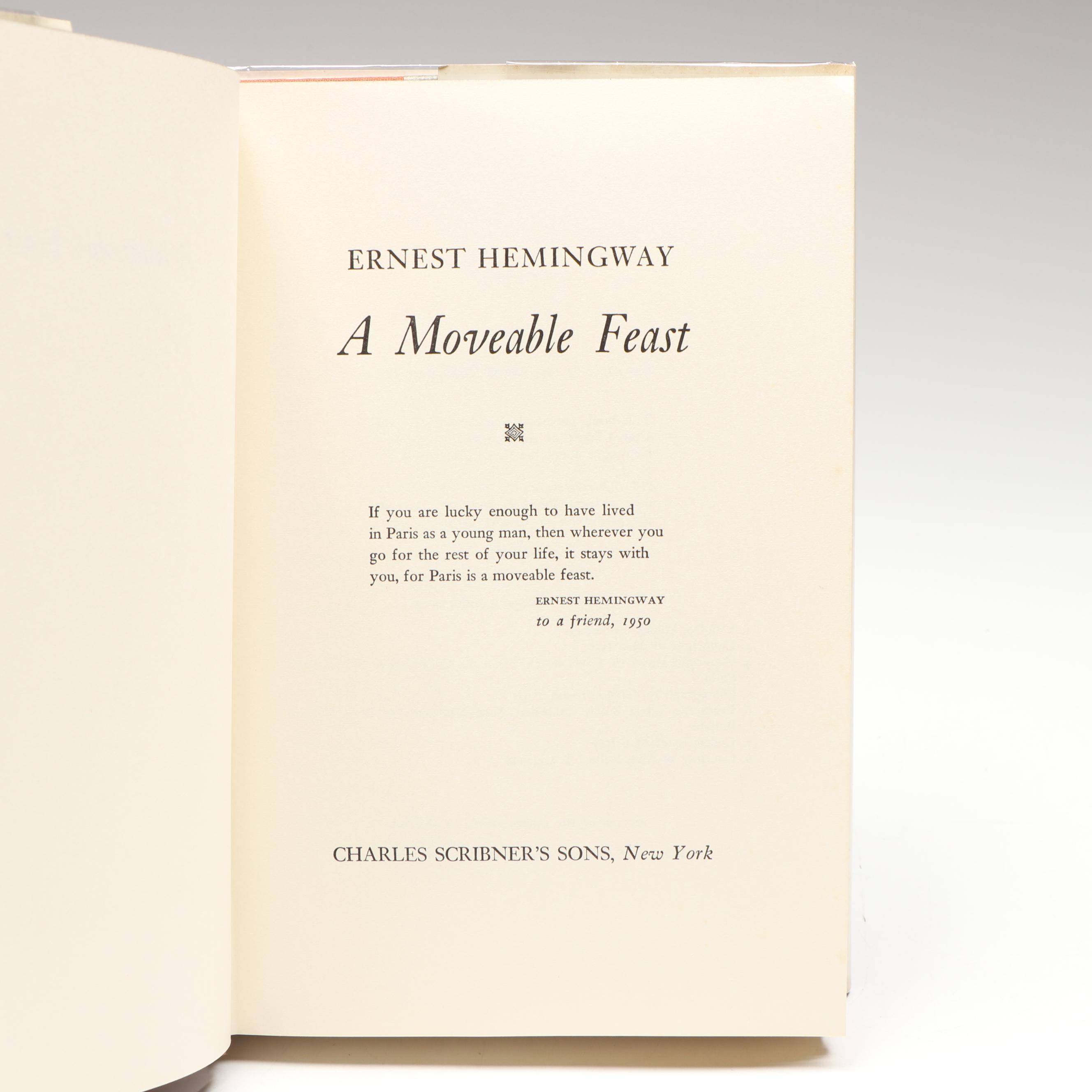 First Edition "A Moveable Feast" by Ernest Hemingway, 1964
