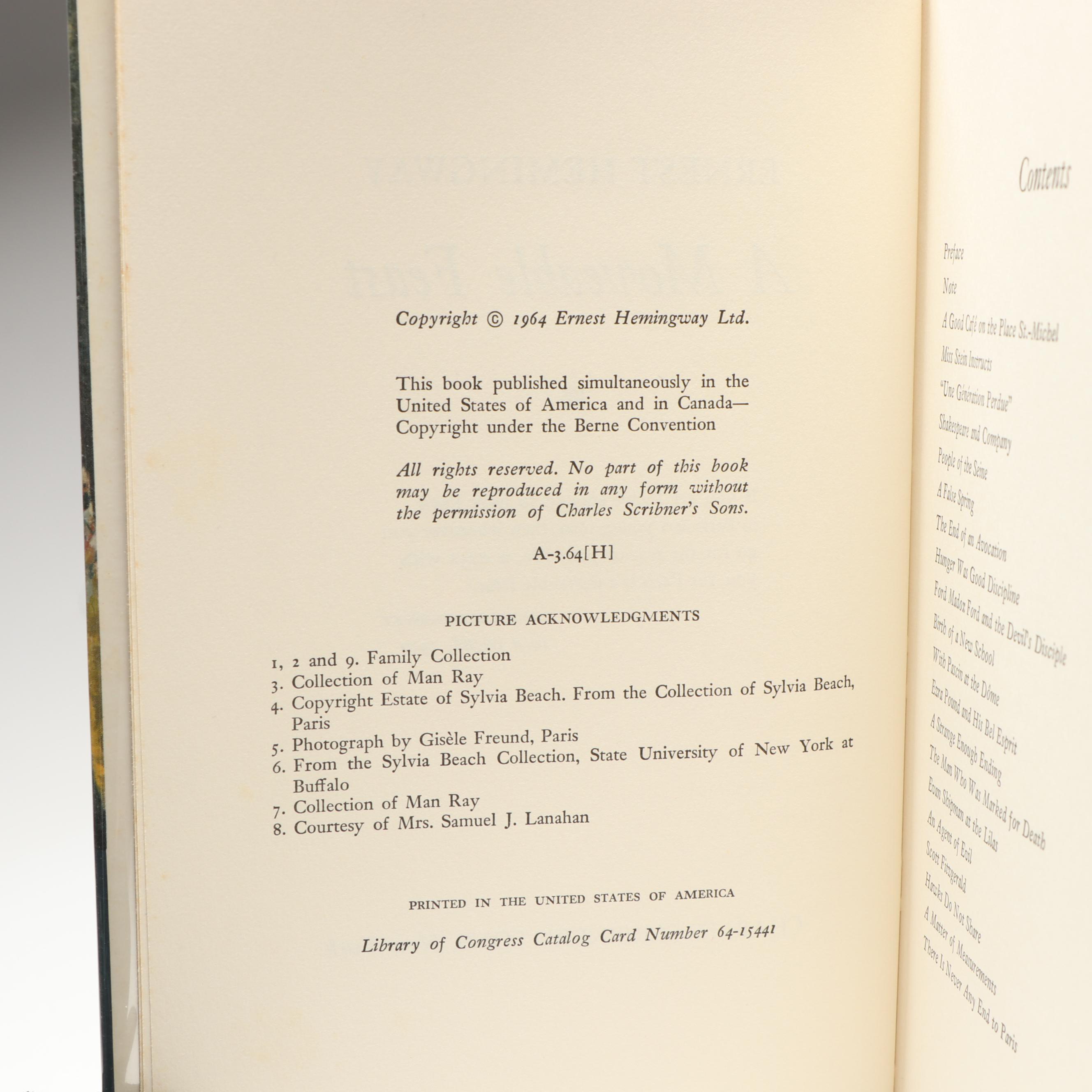 First Edition "A Moveable Feast" by Ernest Hemingway, 1964