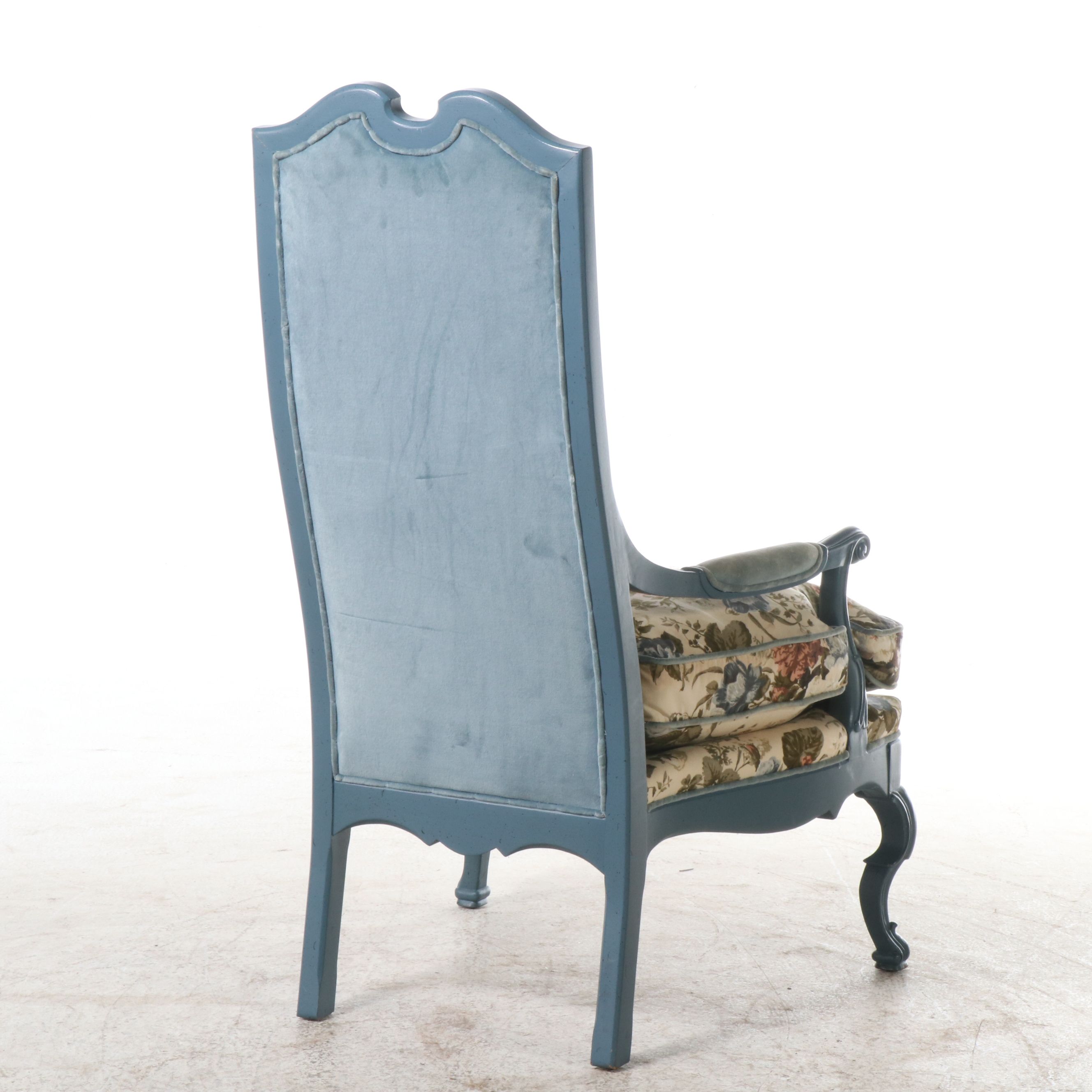 Pair of Henredon French Provincial Style Painted Wood and Upholstered Armchairs