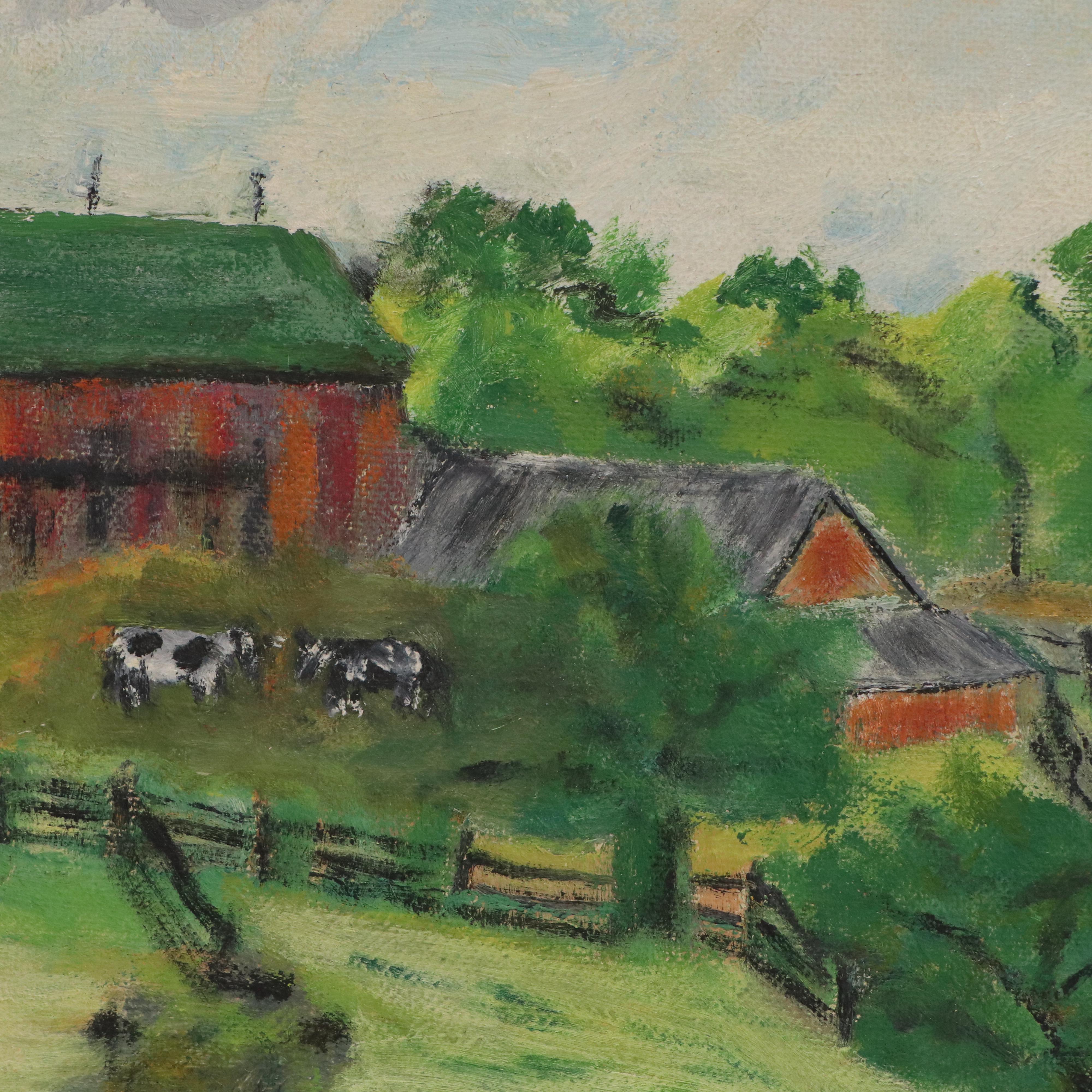 Pastoral Farm Landscape Oil Painting, 1956