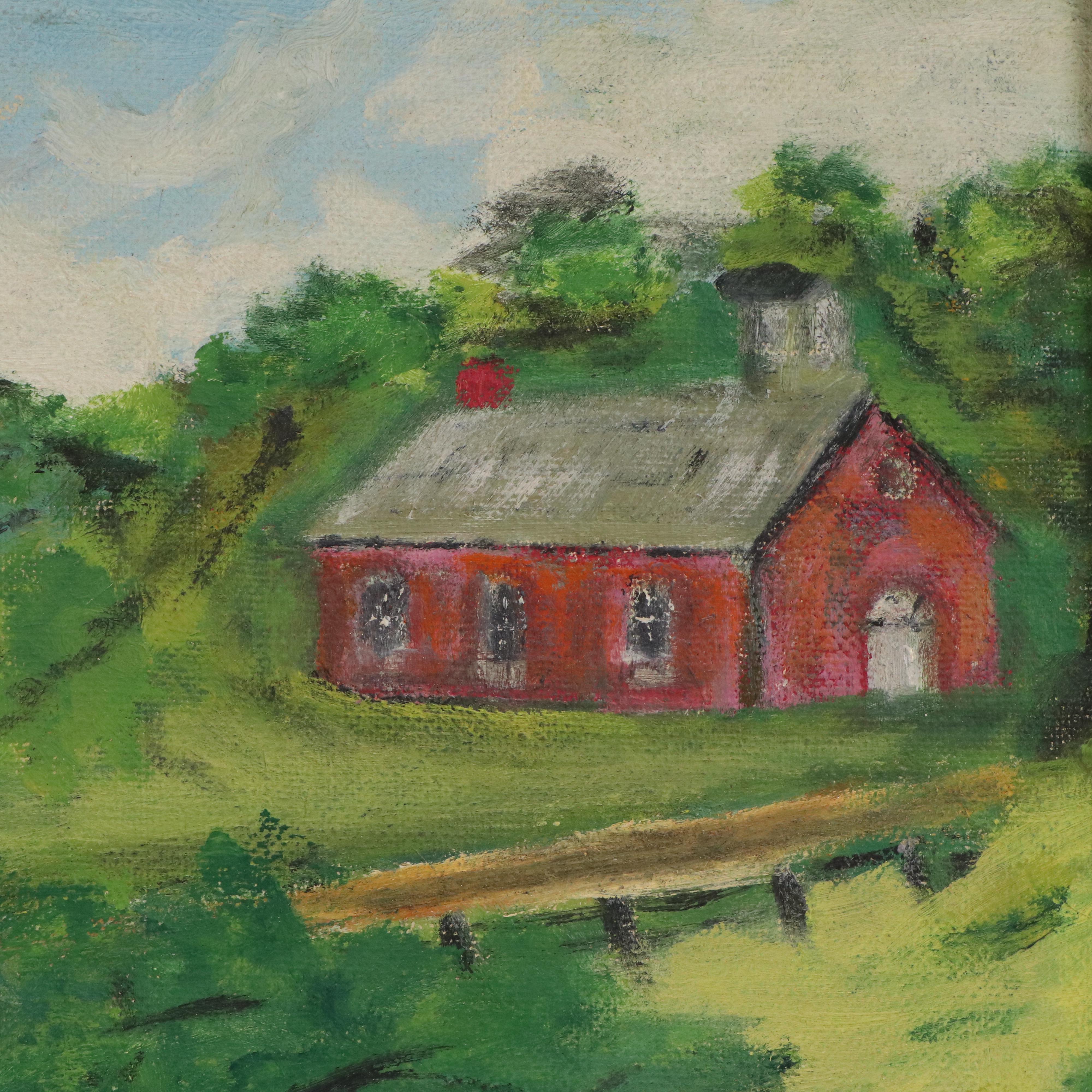 Pastoral Farm Landscape Oil Painting, 1956