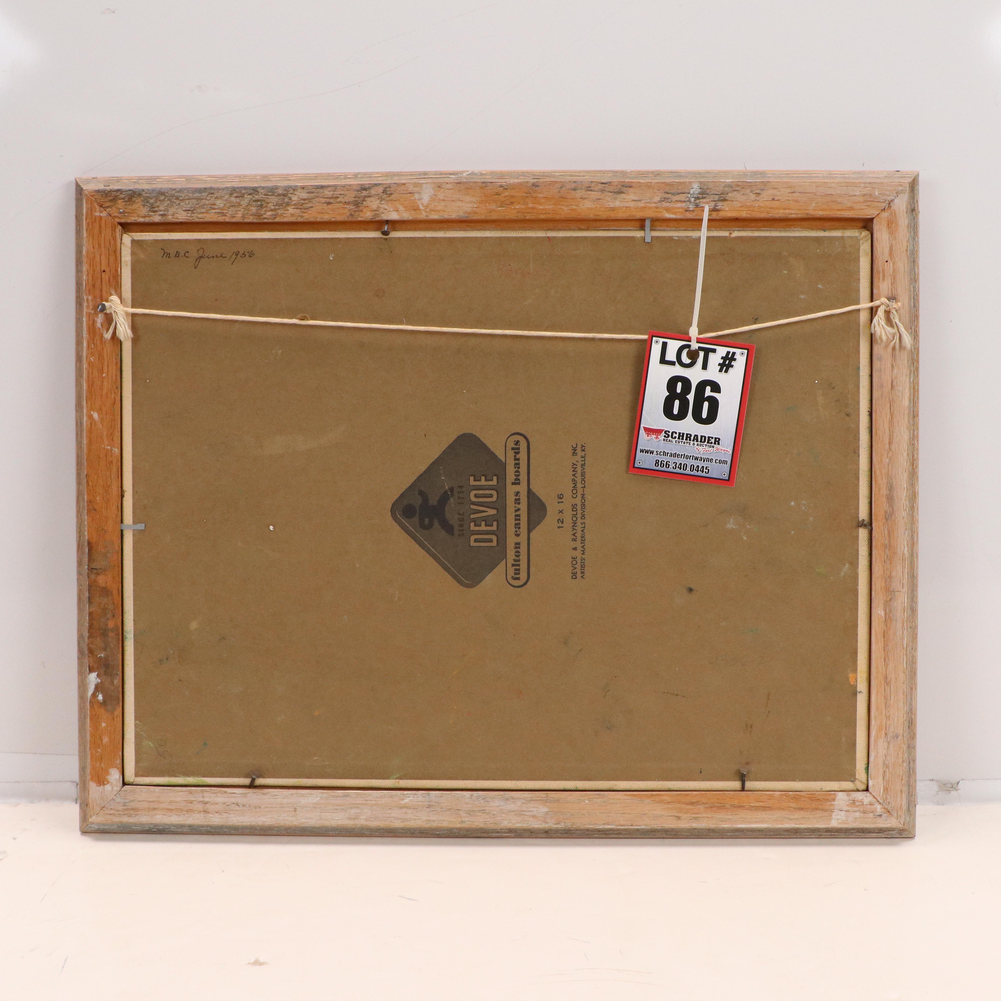 Pastoral Farm Landscape Oil Painting, 1956