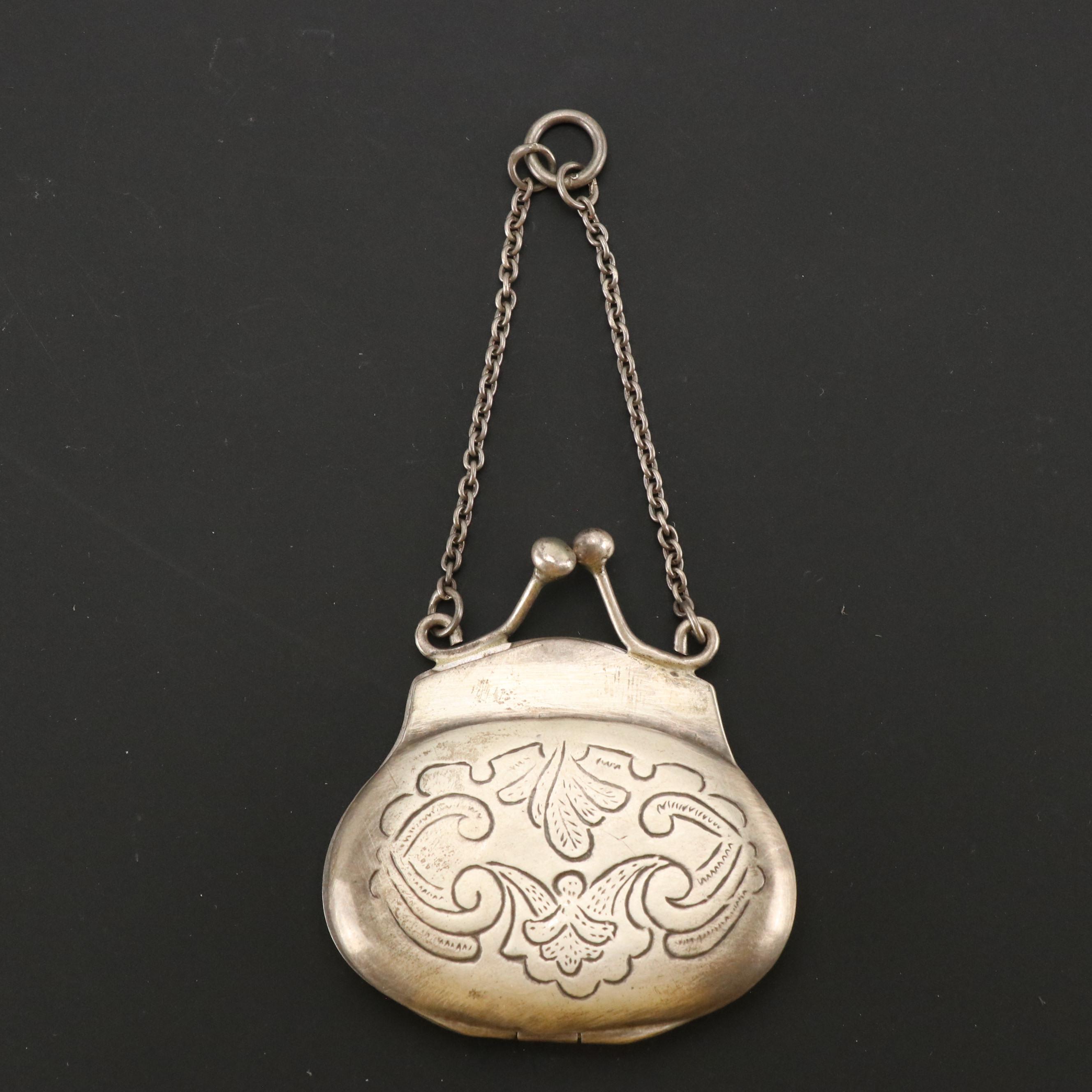 Reproduction Victorian Style Sterling Silver Repoussé Coin Purse