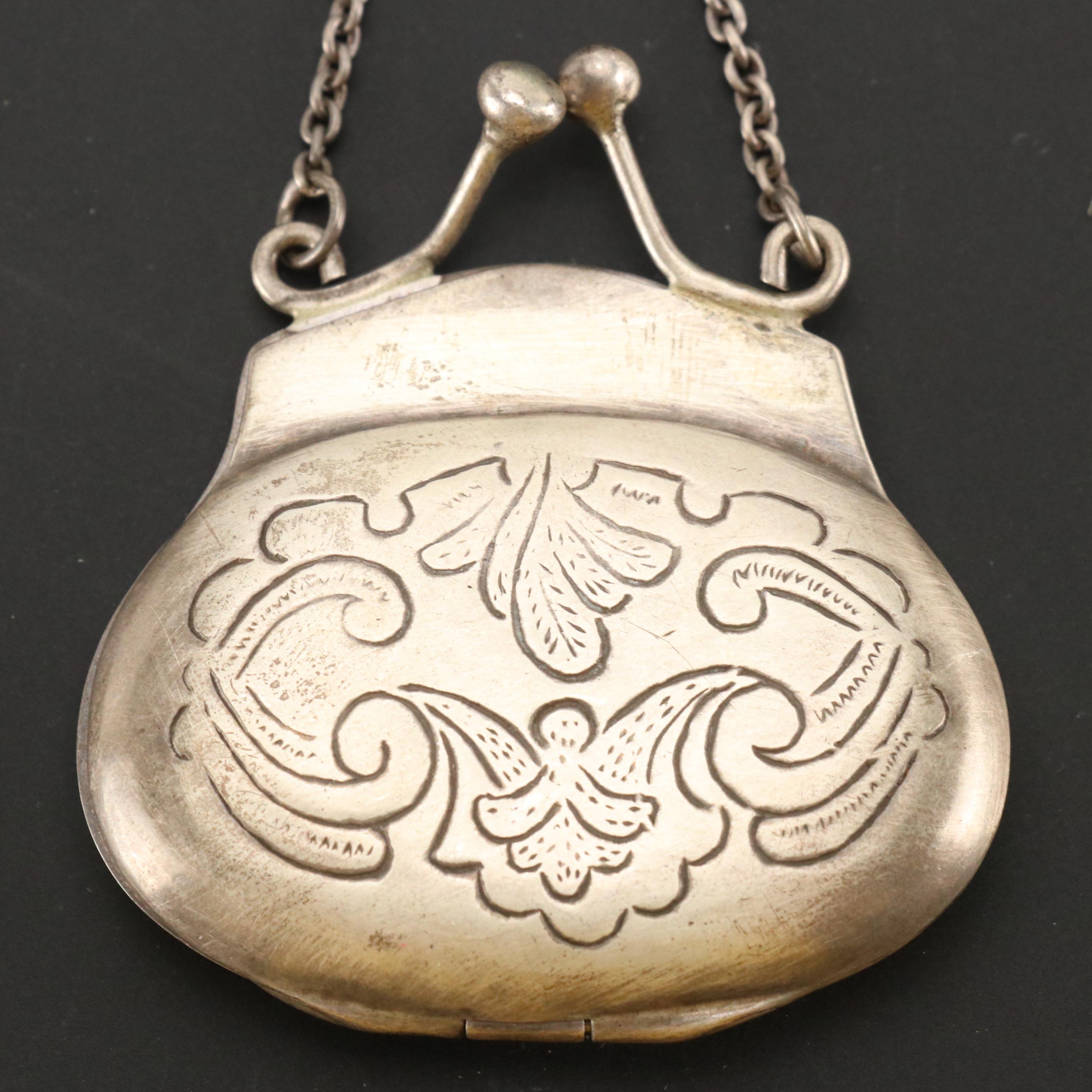 Reproduction Victorian Style Sterling Silver Repoussé Coin Purse