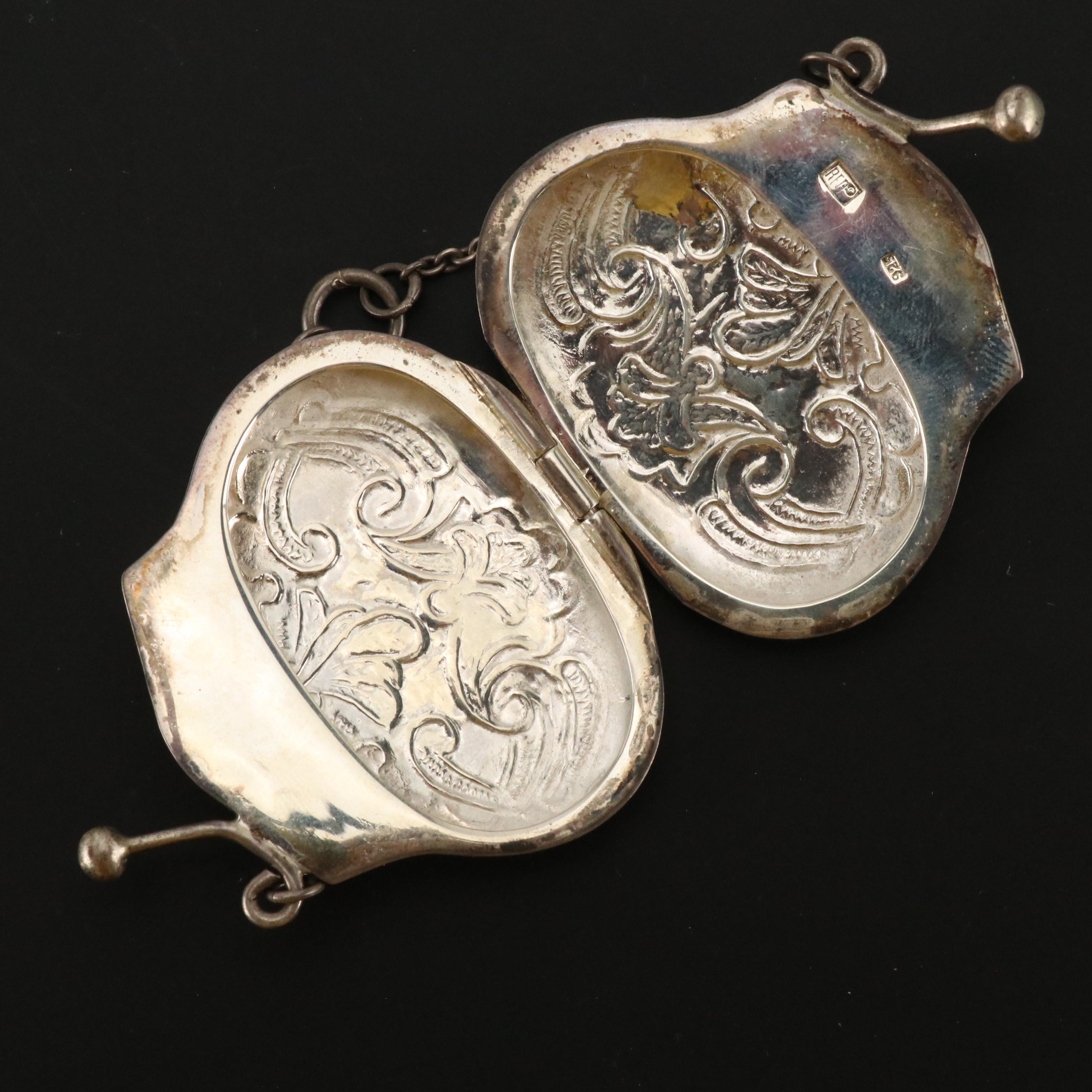 Reproduction Victorian Style Sterling Silver Repoussé Coin Purse