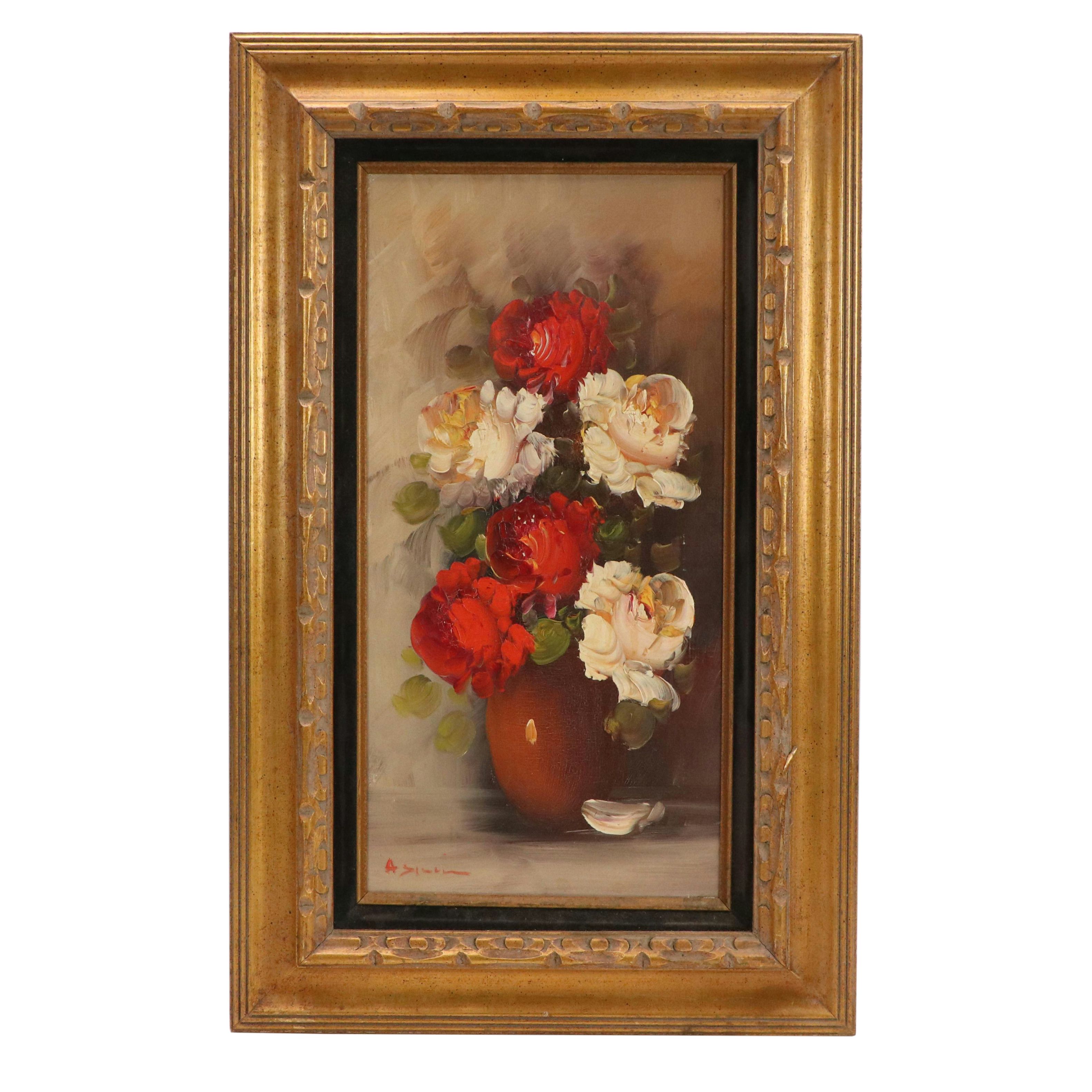 Floral Still Life Oil Painting, Mid to Late 20th Century