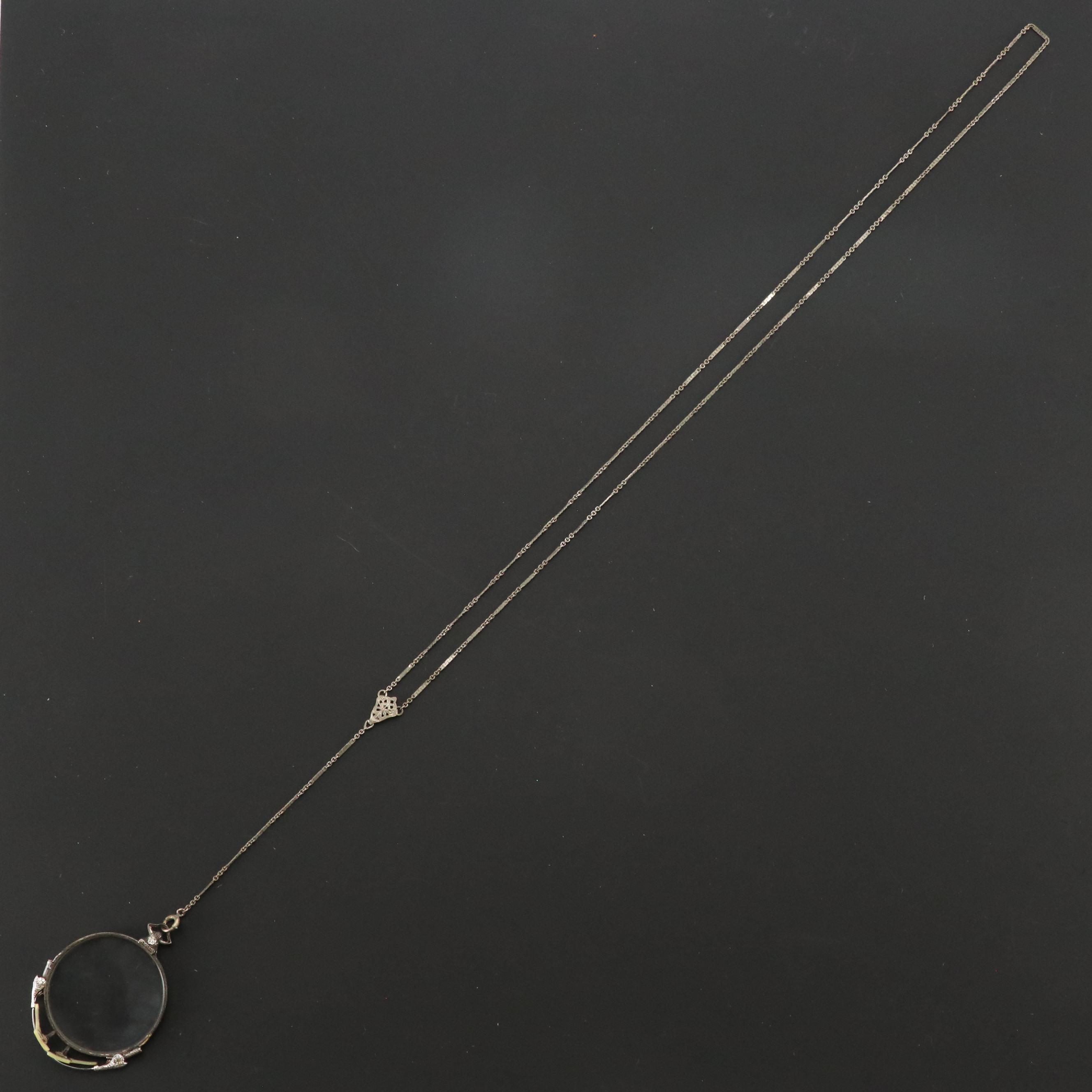 Antique White Gold Filled Oxford Pince Nez Rx Eyeglasses with Chain and Case