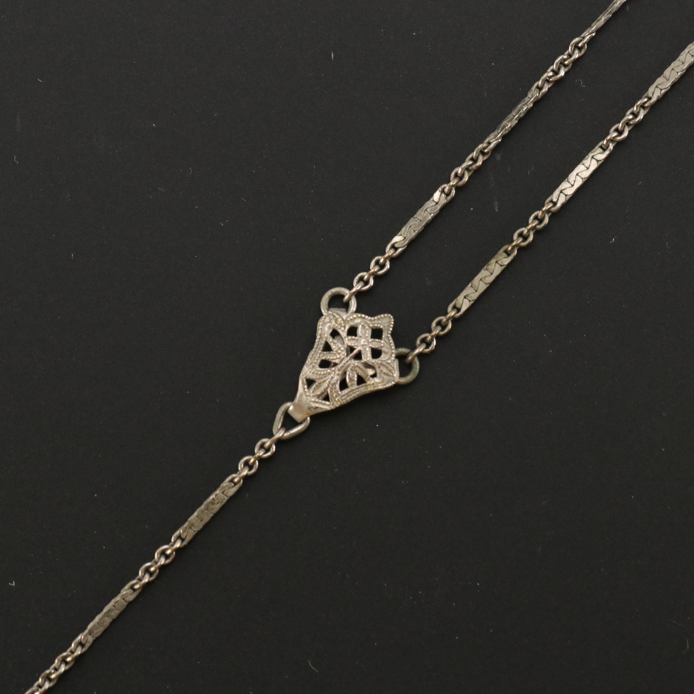 Antique White Gold Filled Oxford Pince Nez Rx Eyeglasses with Chain and Case