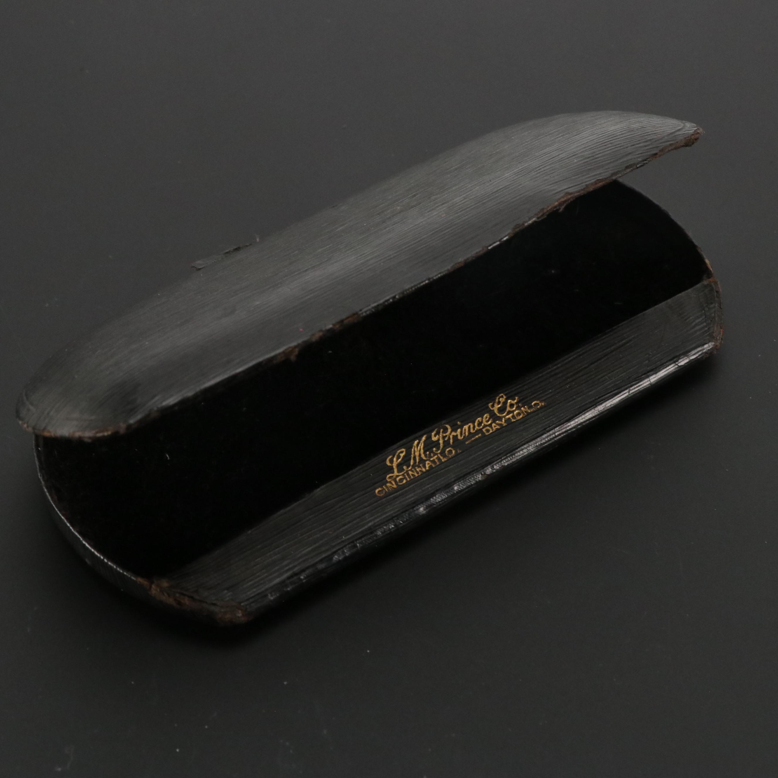 Antique White Gold Filled Oxford Pince Nez Rx Eyeglasses with Chain and Case