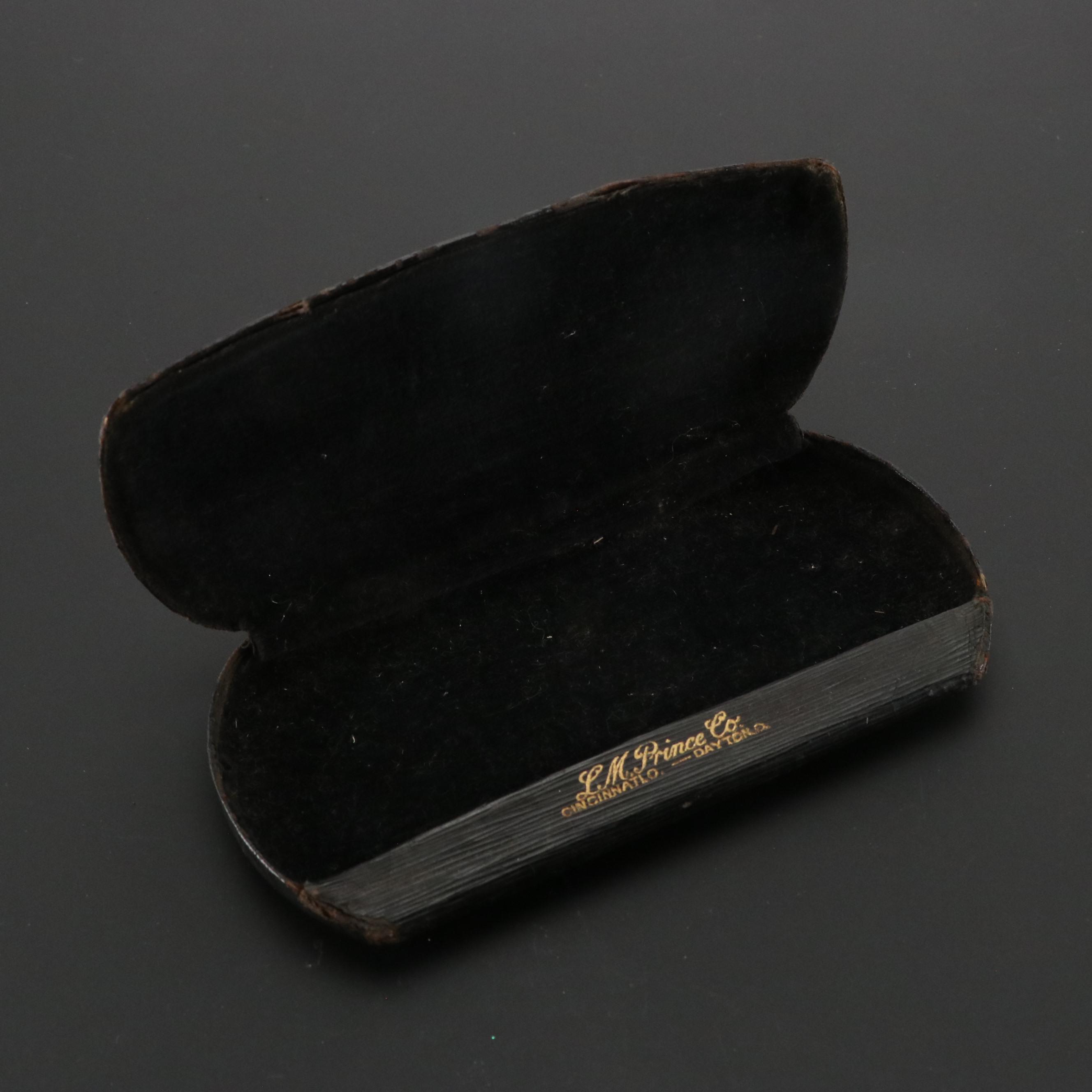 Antique White Gold Filled Oxford Pince Nez Rx Eyeglasses with Chain and Case